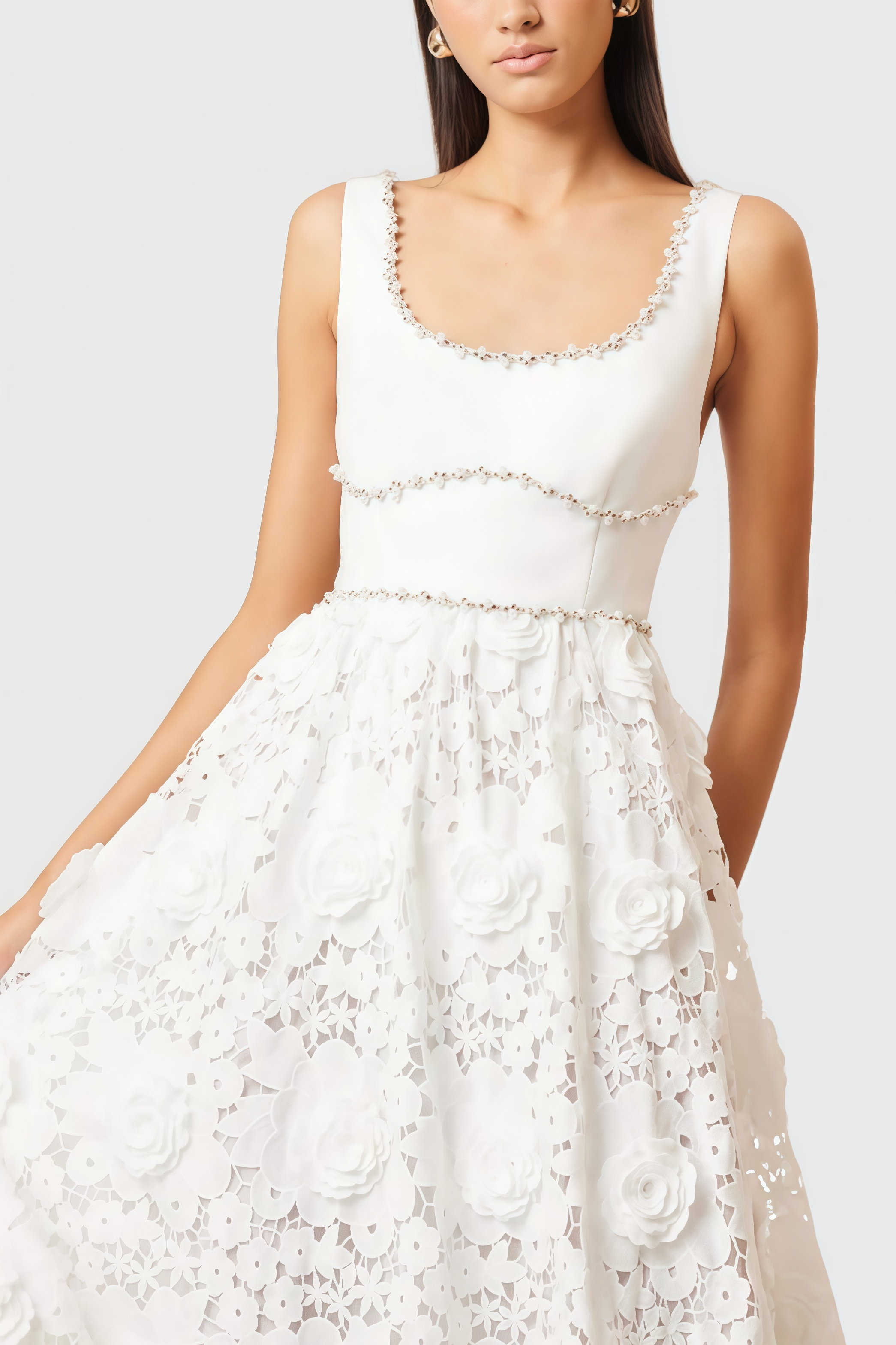 Saraho White Lace Midi Dress