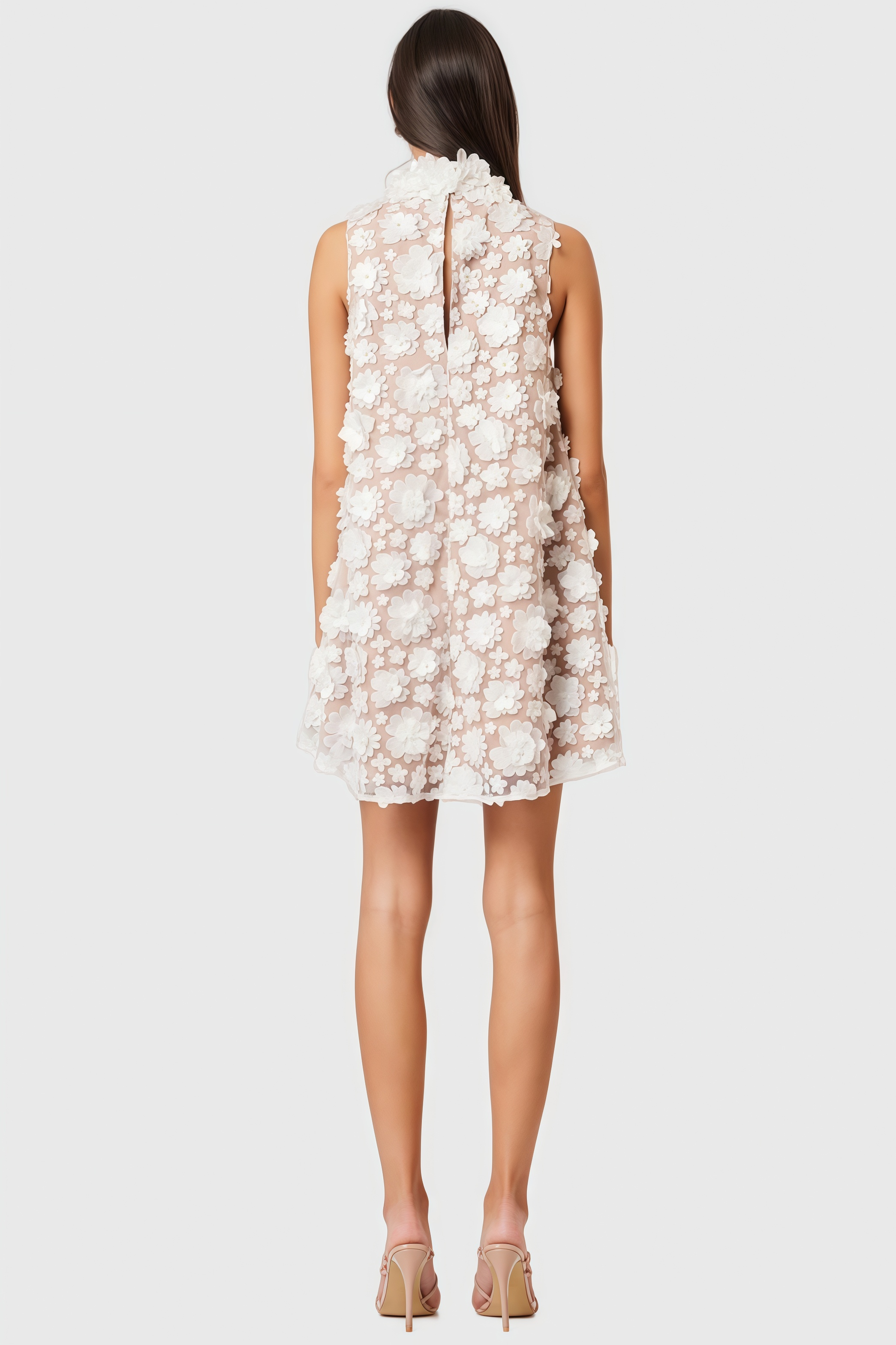 Maline White High Neck Trapeze Mini Dress
