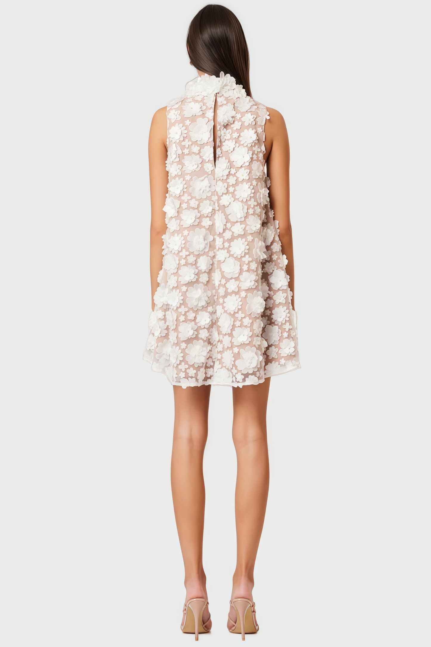 Maline White High Neck Trapeze Mini Dress