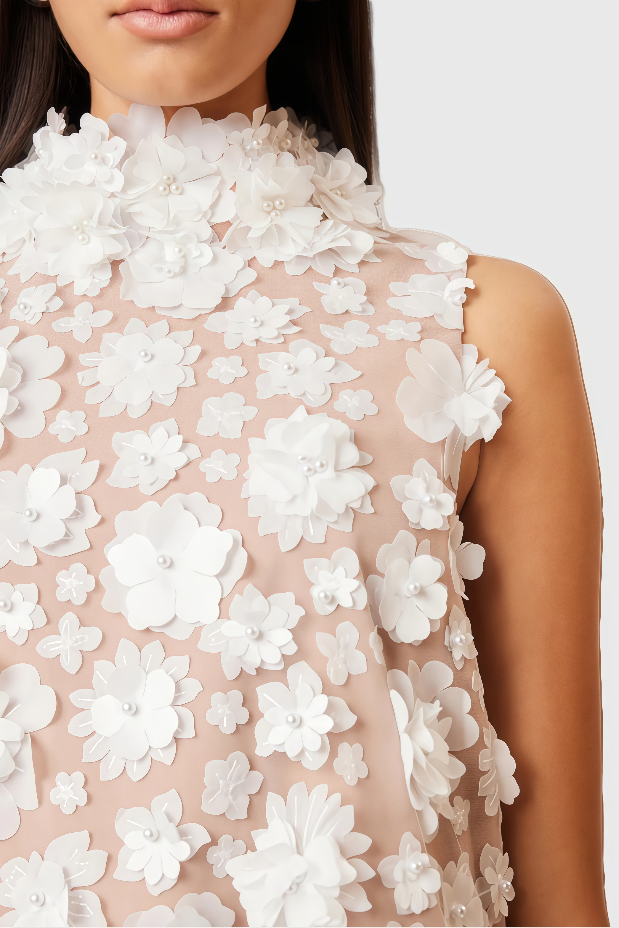 Maline White High Neck Trapeze Mini Dress