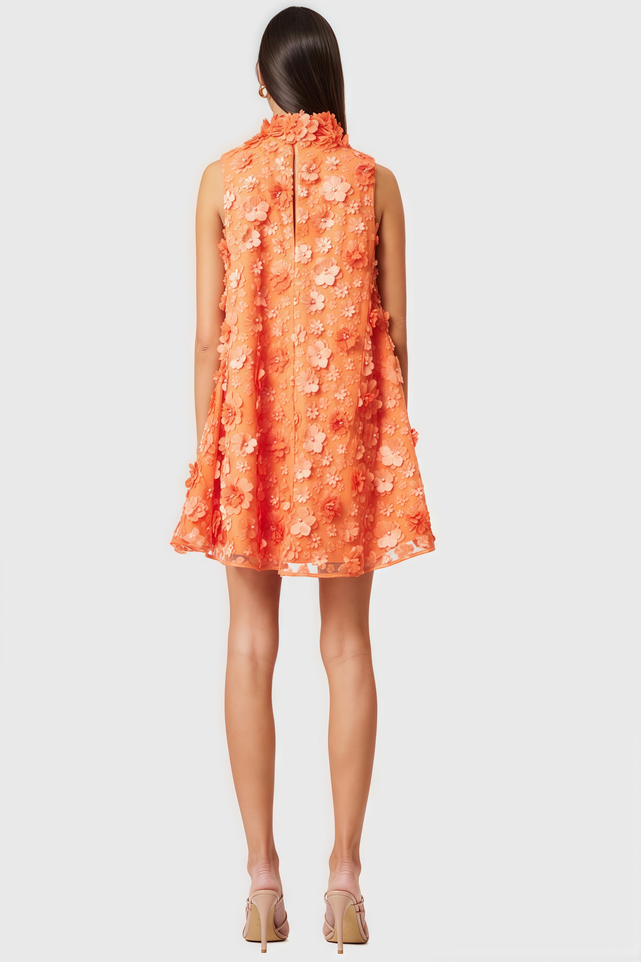 Prued Orange High Neck Trapeze Mini Dress