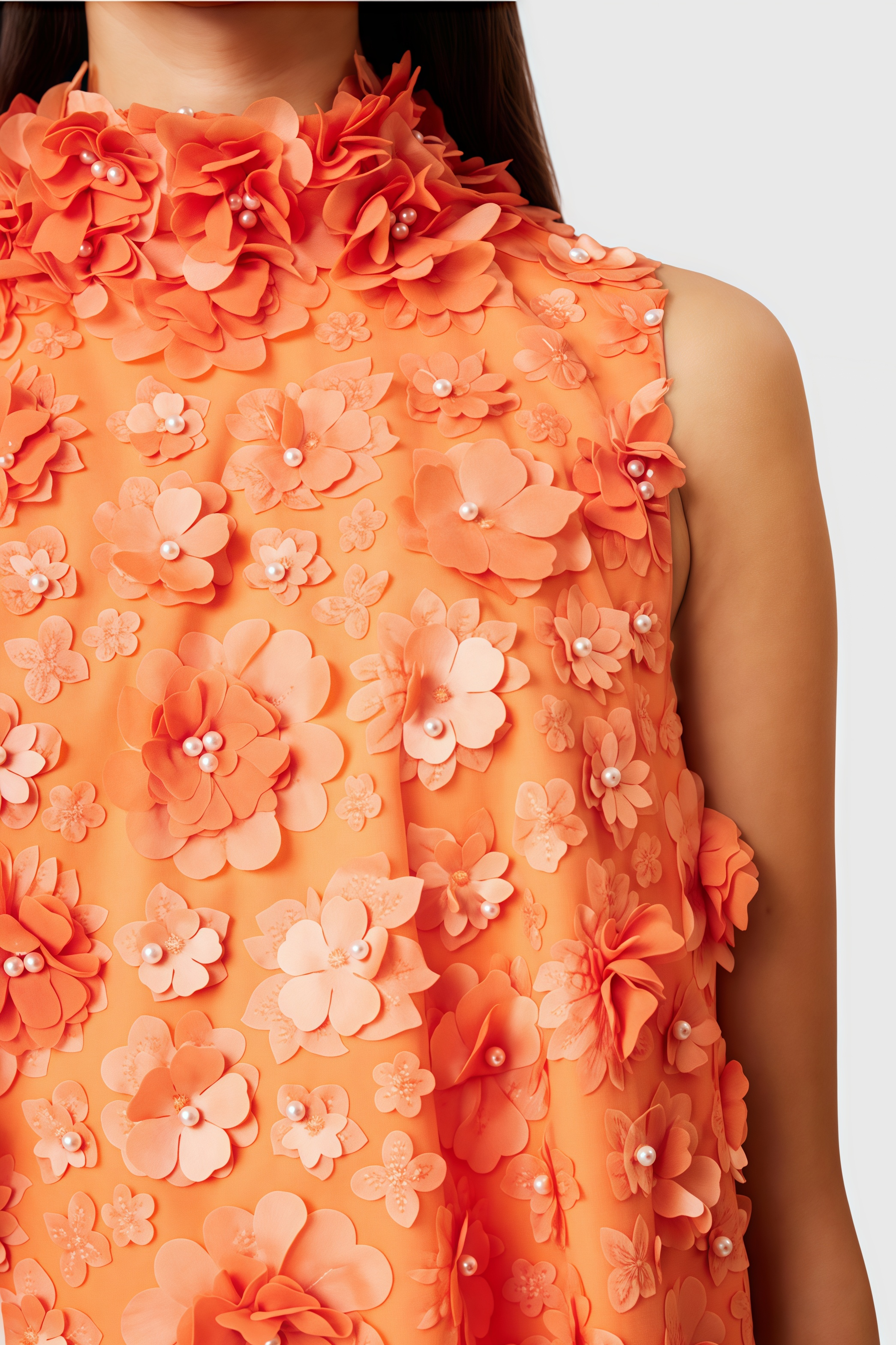 Prued Orange High Neck Trapeze Mini Dress