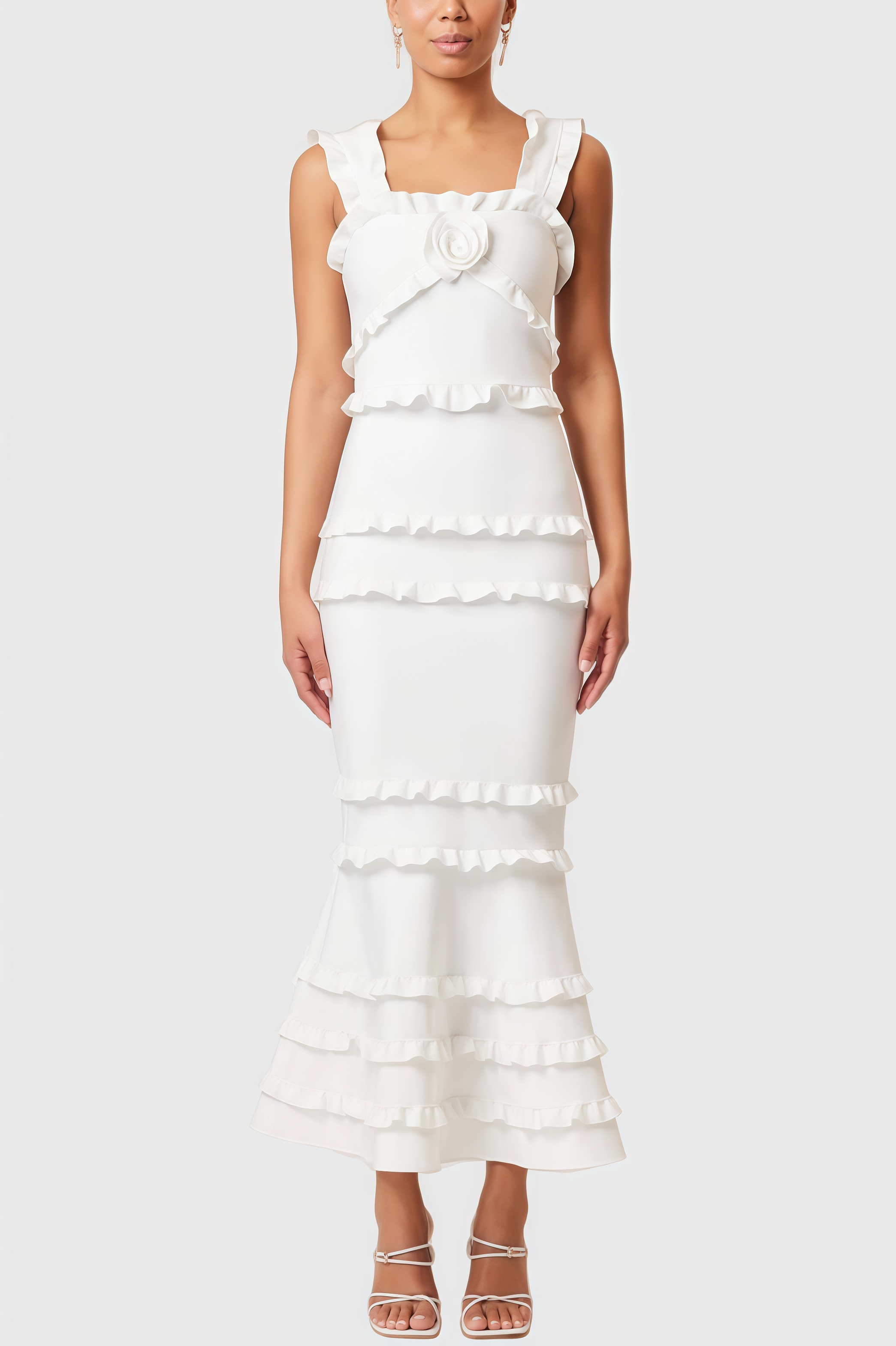Margasd White Frill Maxi Dress
