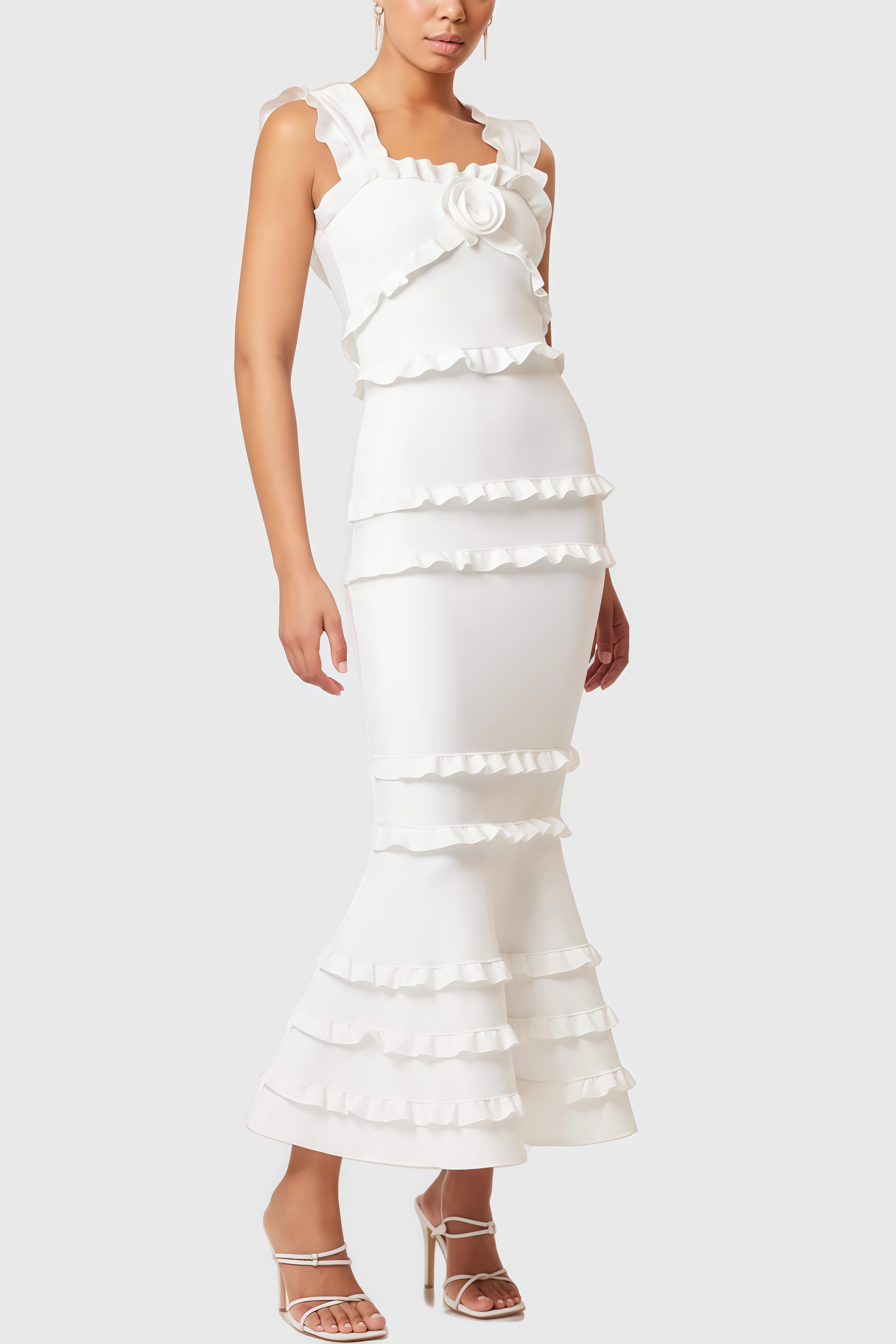 Margasd White Frill Maxi Dress