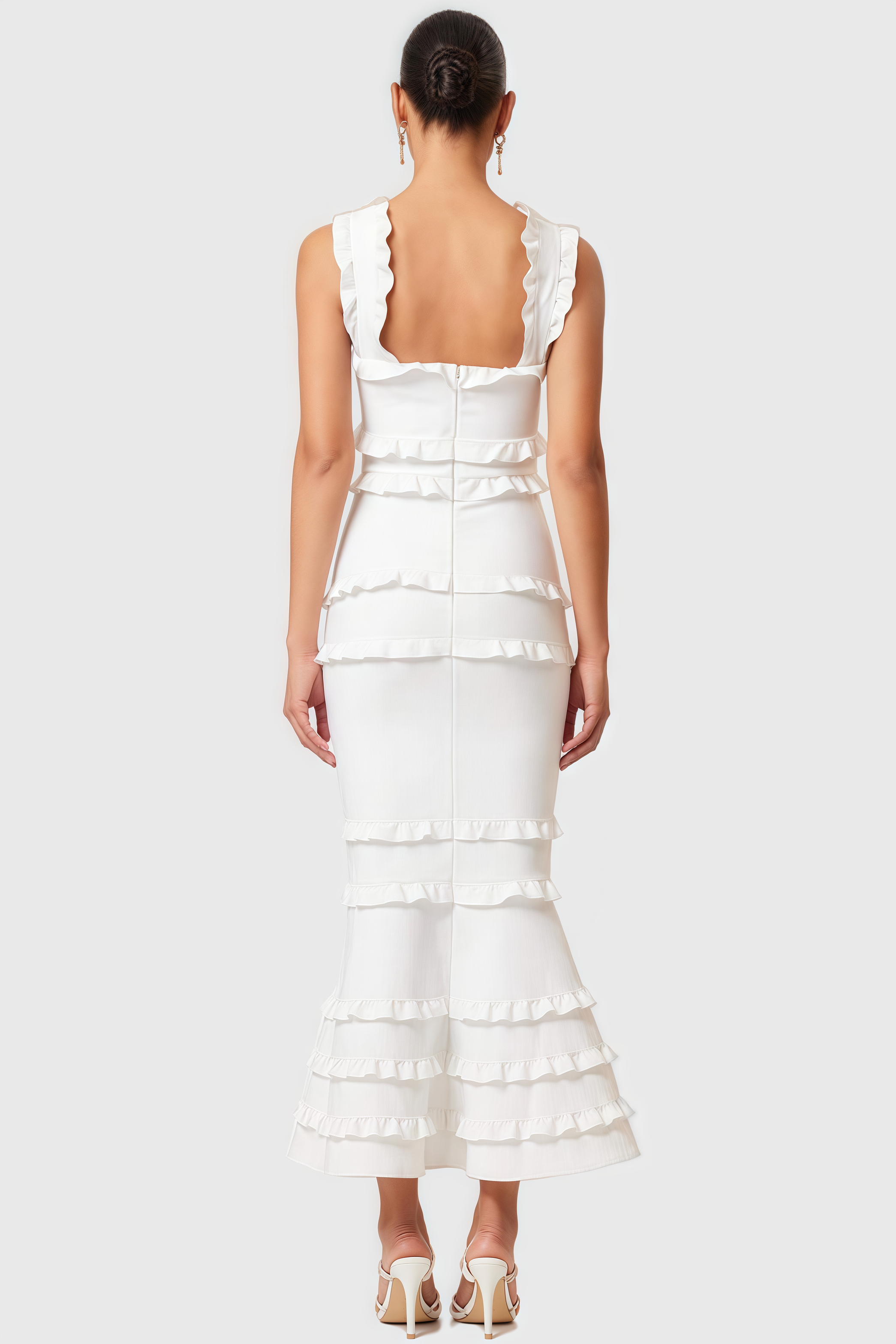 Margasd White Frill Maxi Dress