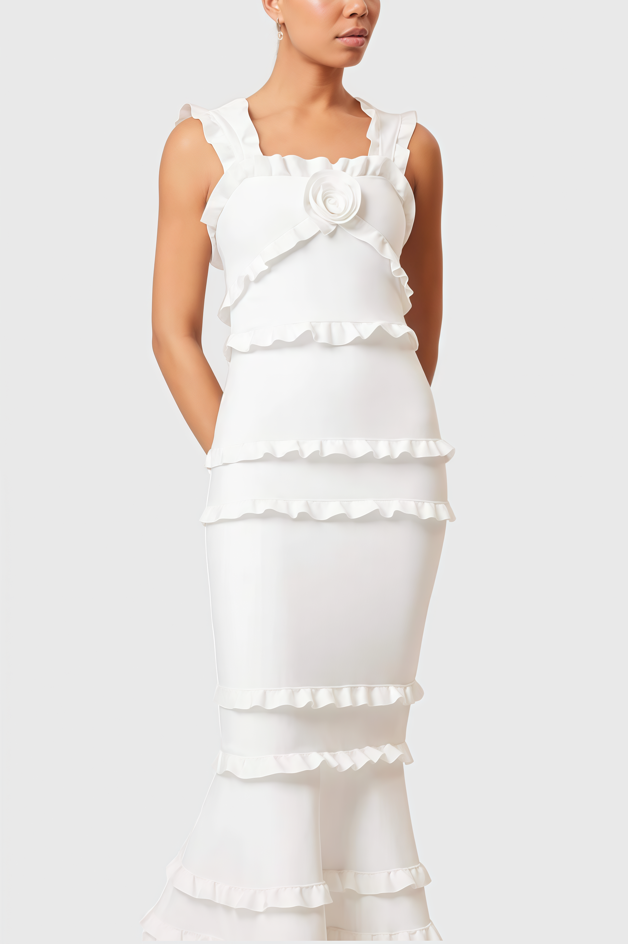 Margasd White Frill Maxi Dress