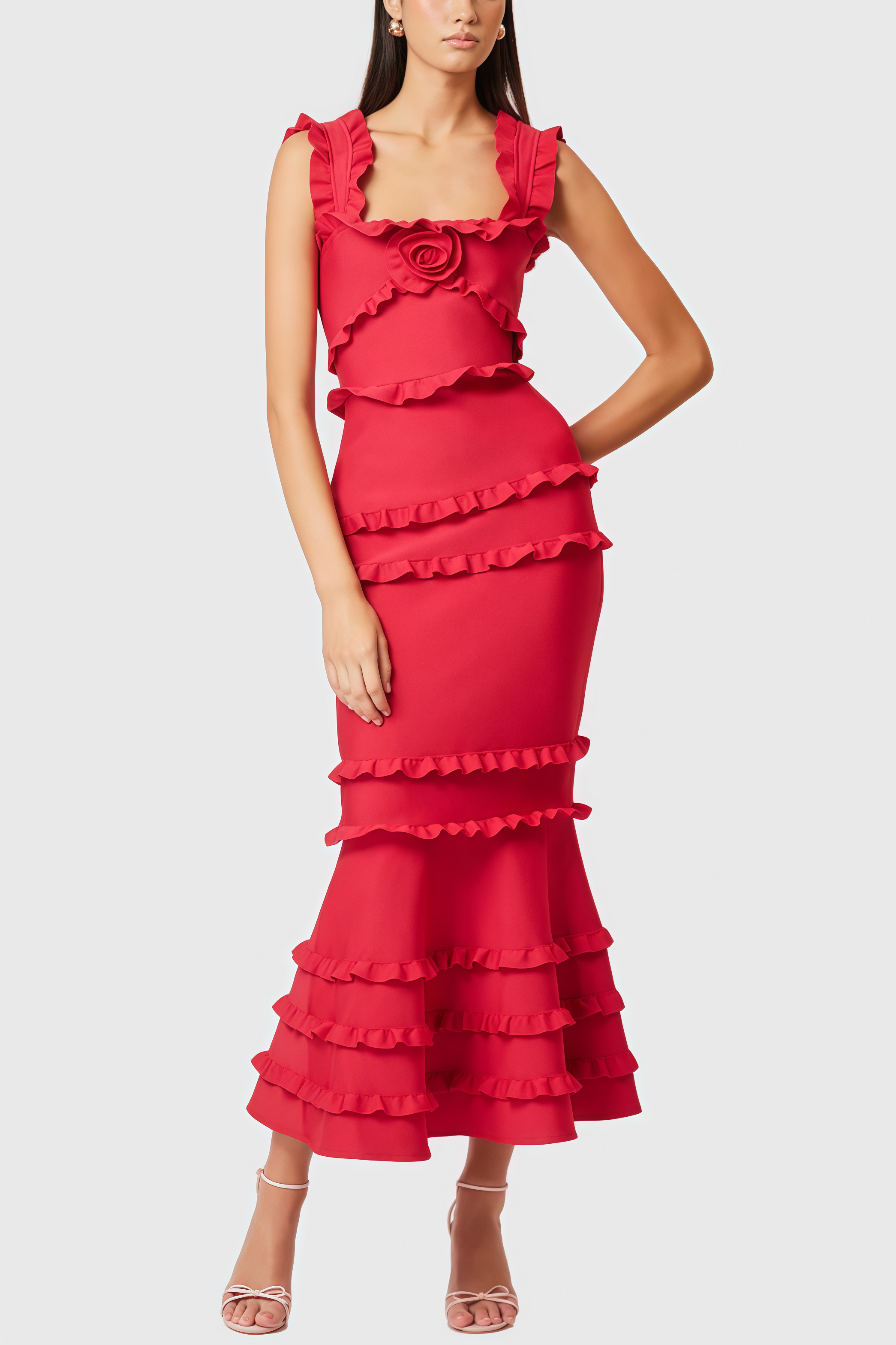 Doroth Red Frill Maxi Dress