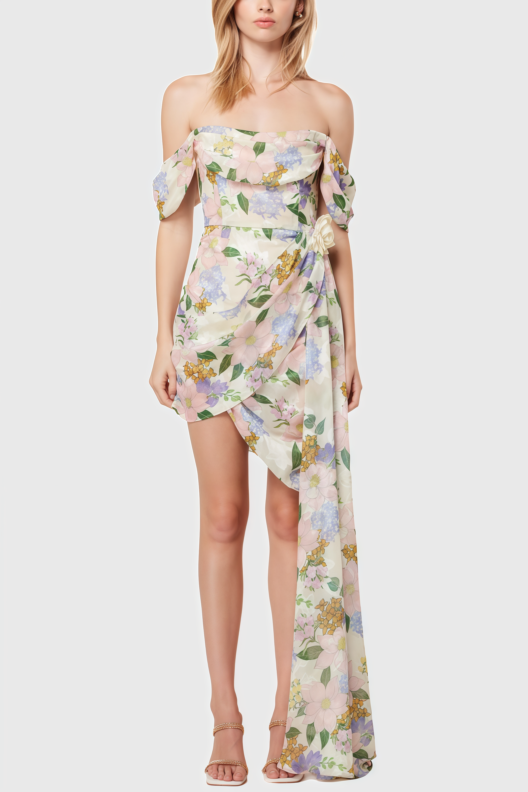 Amansd Floral High Waist Midi Dress