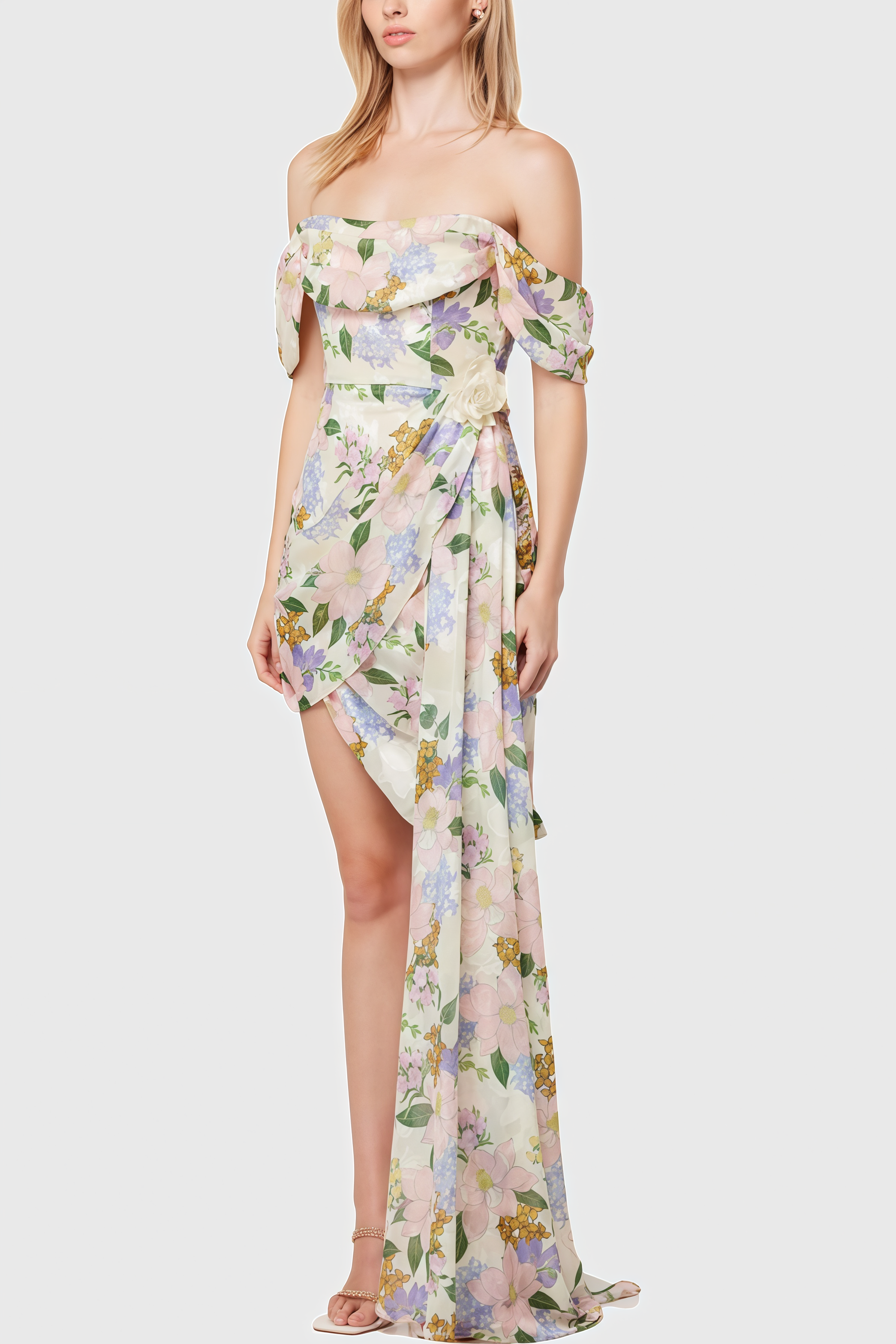 Amansd Floral High Waist Midi Dress