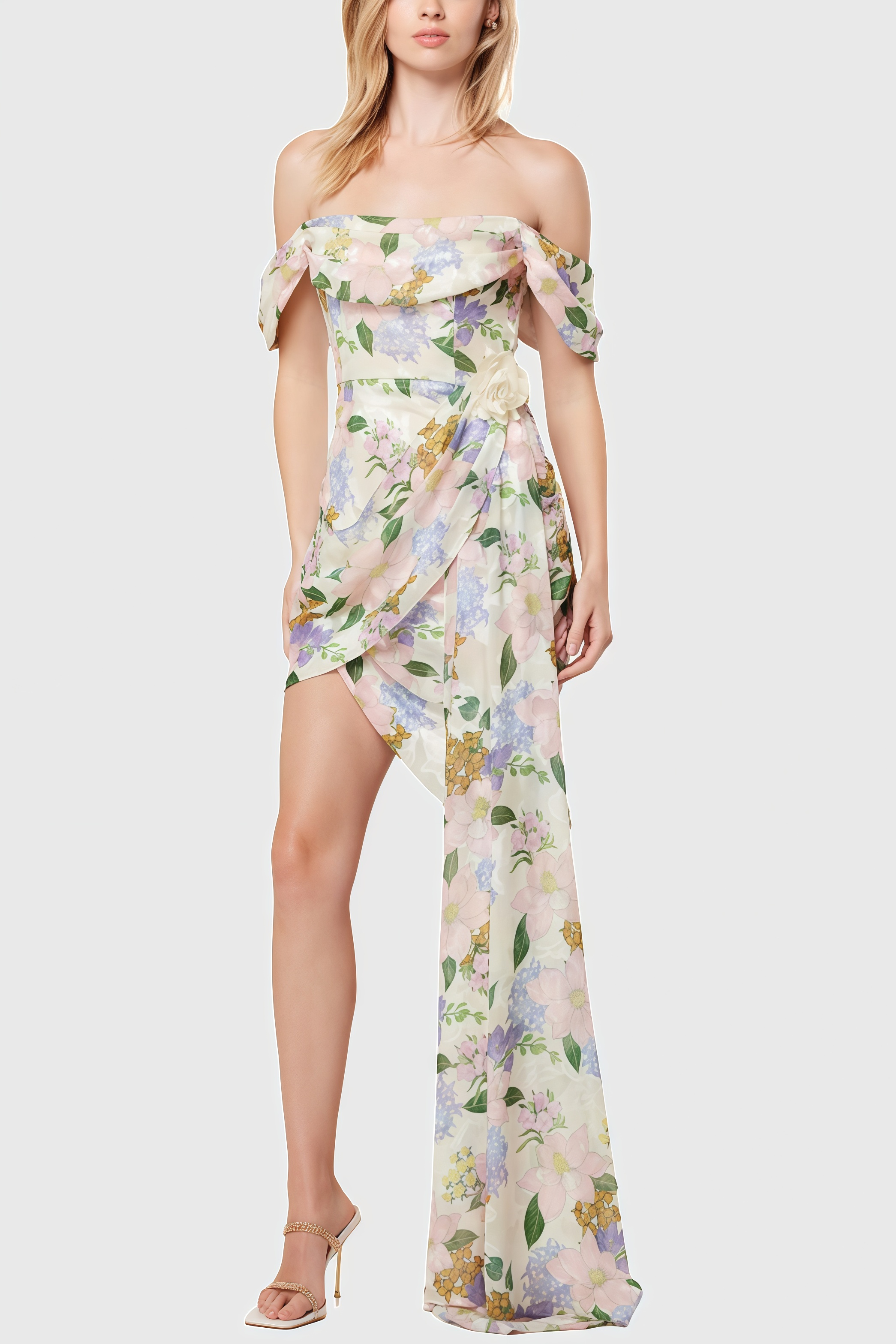 Amansd Floral High Waist Midi Dress