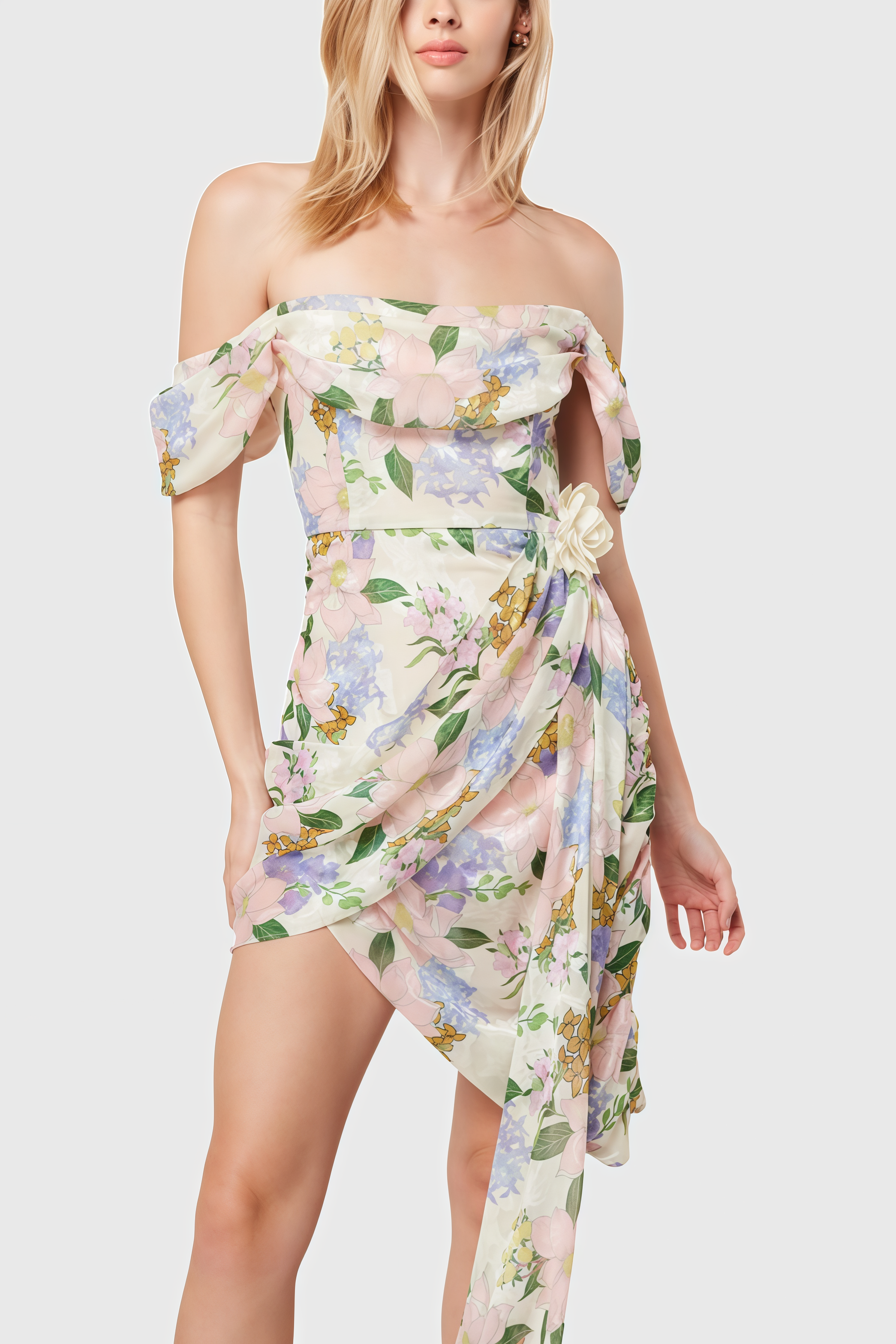 Amansd Floral High Waist Midi Dress