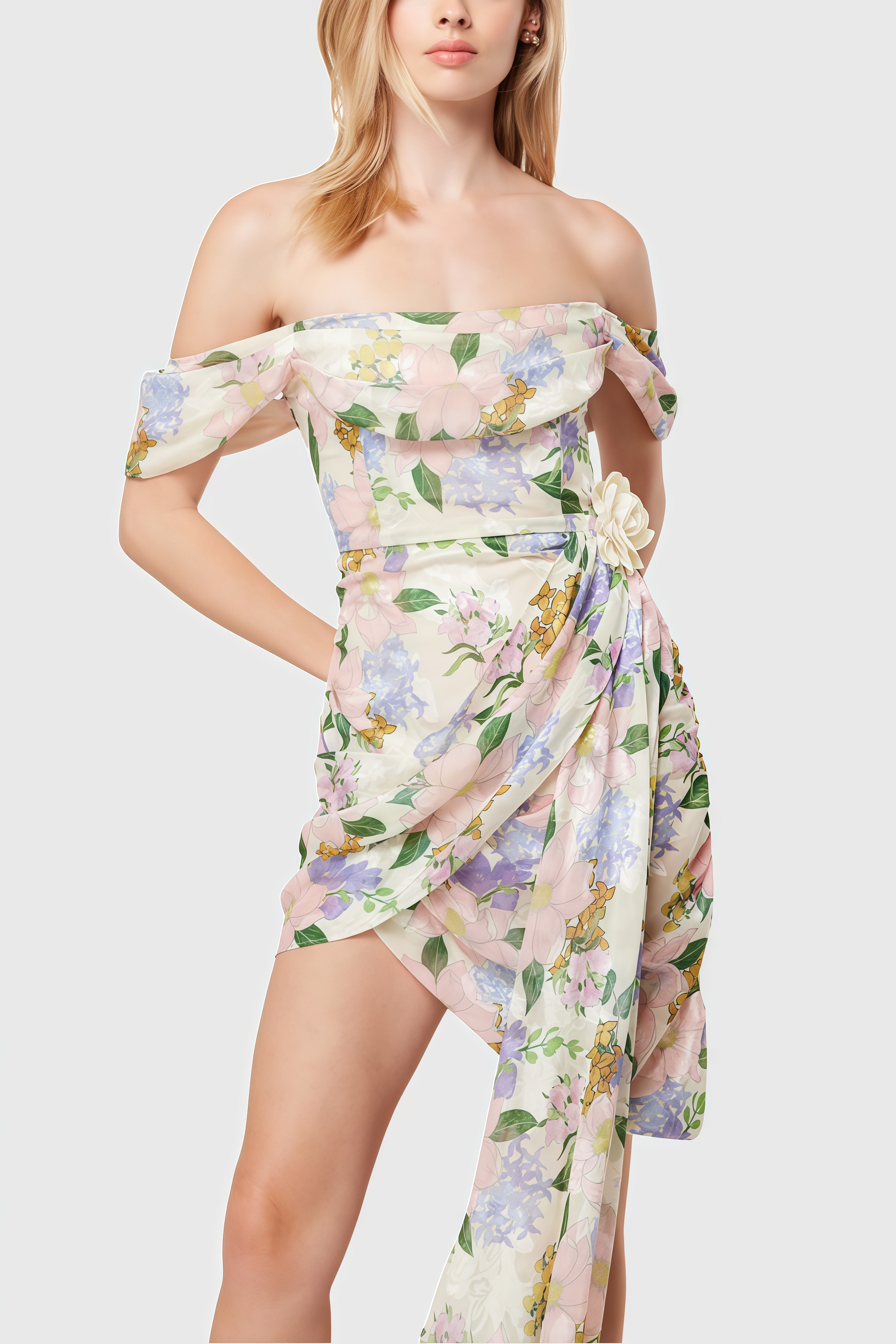 Amansd Floral High Waist Midi Dress
