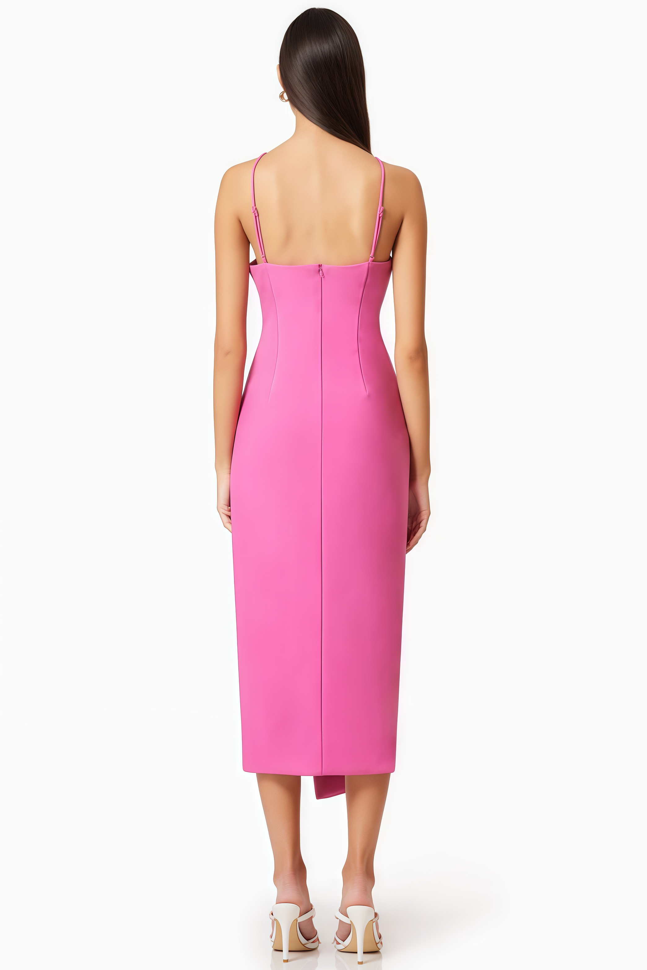 Lorrlk Pink 3D Floral Midi Dress