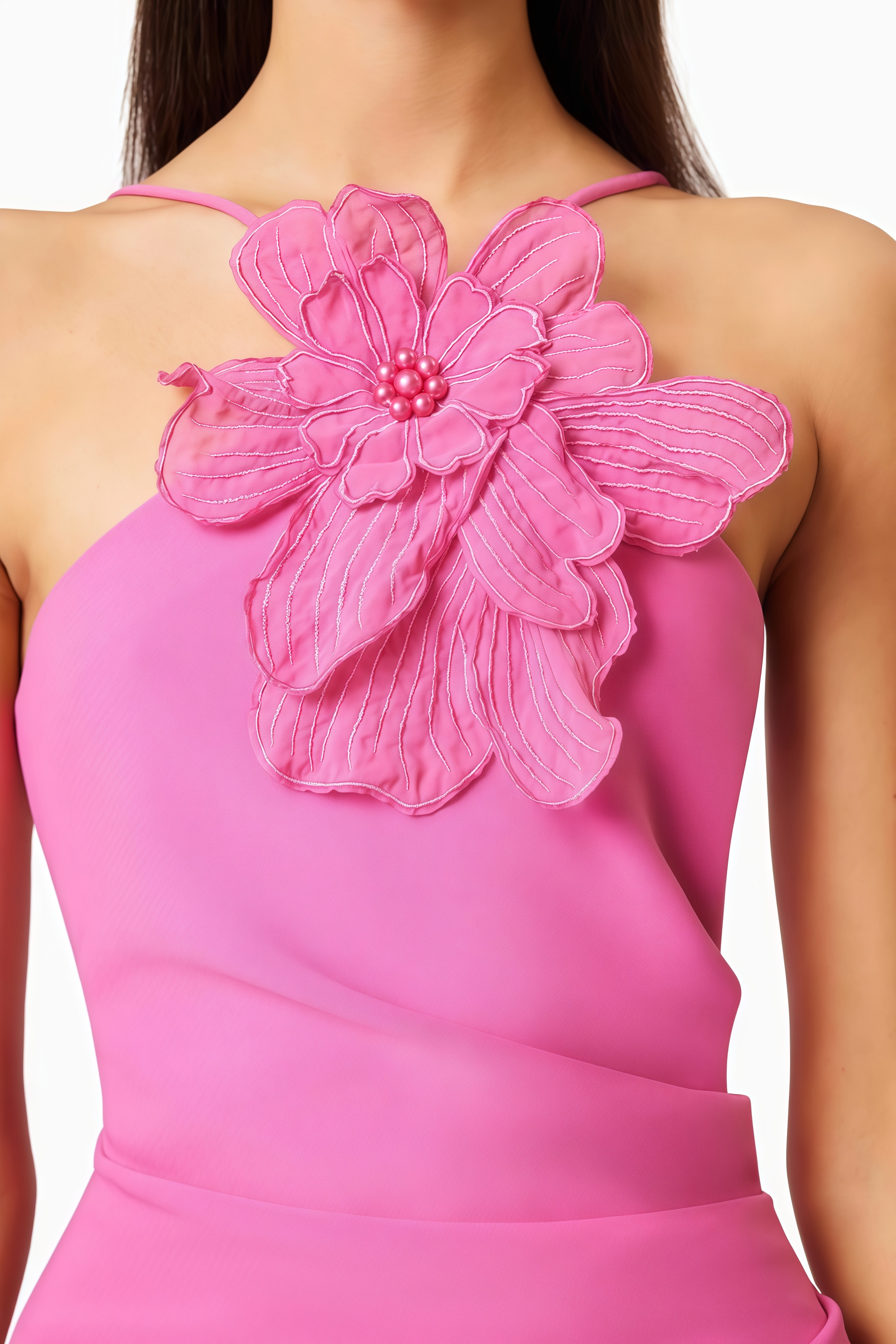 Lorrlk Pink 3D Floral Midi Dress