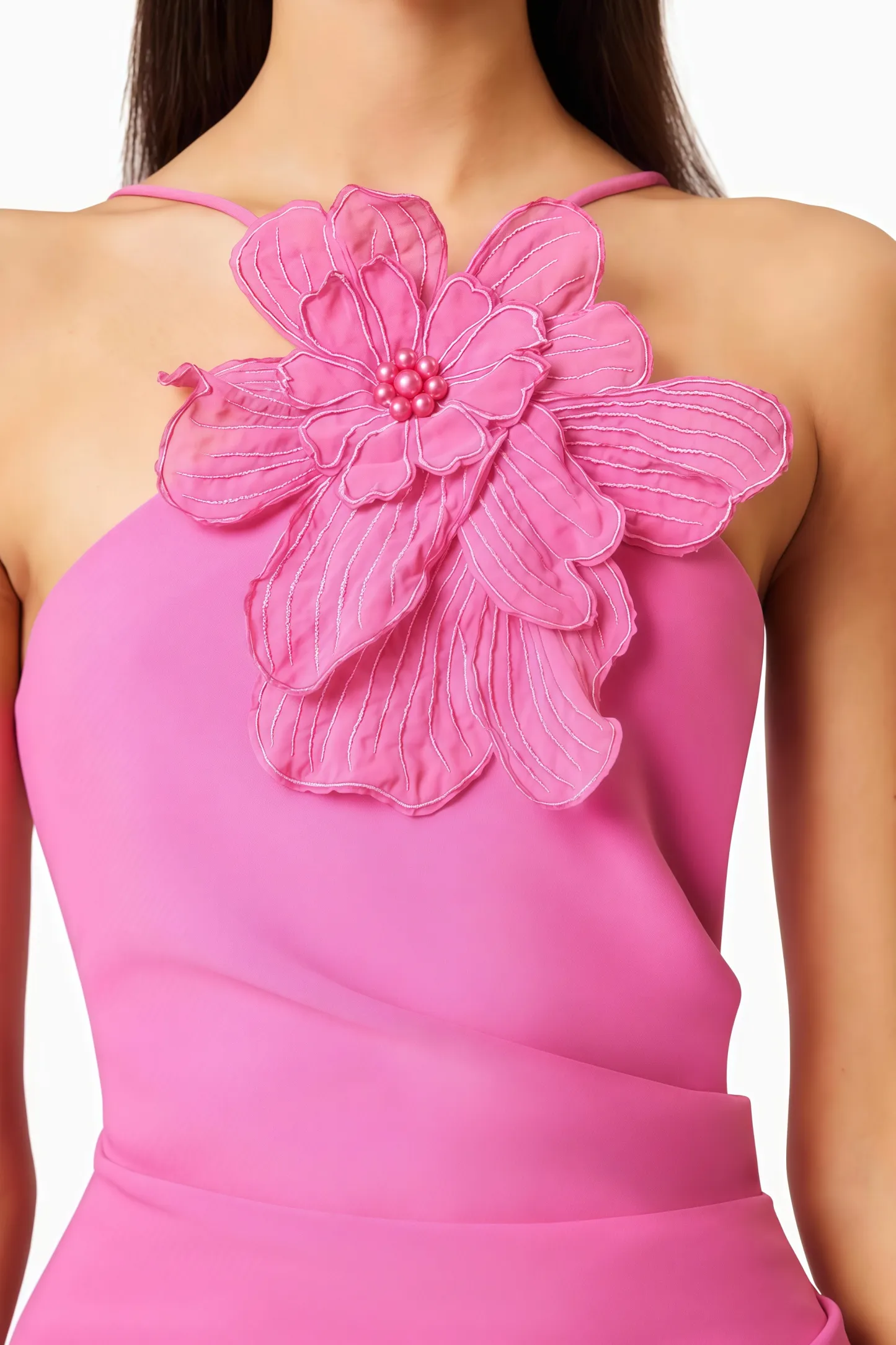 Lorrlk Pink 3D Floral Midi Dress