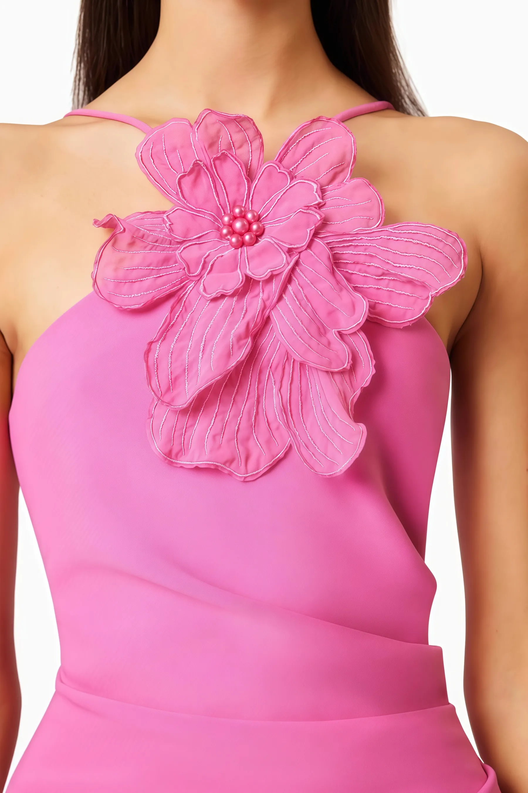 Lorrlk Pink 3D Floral Midi Dress