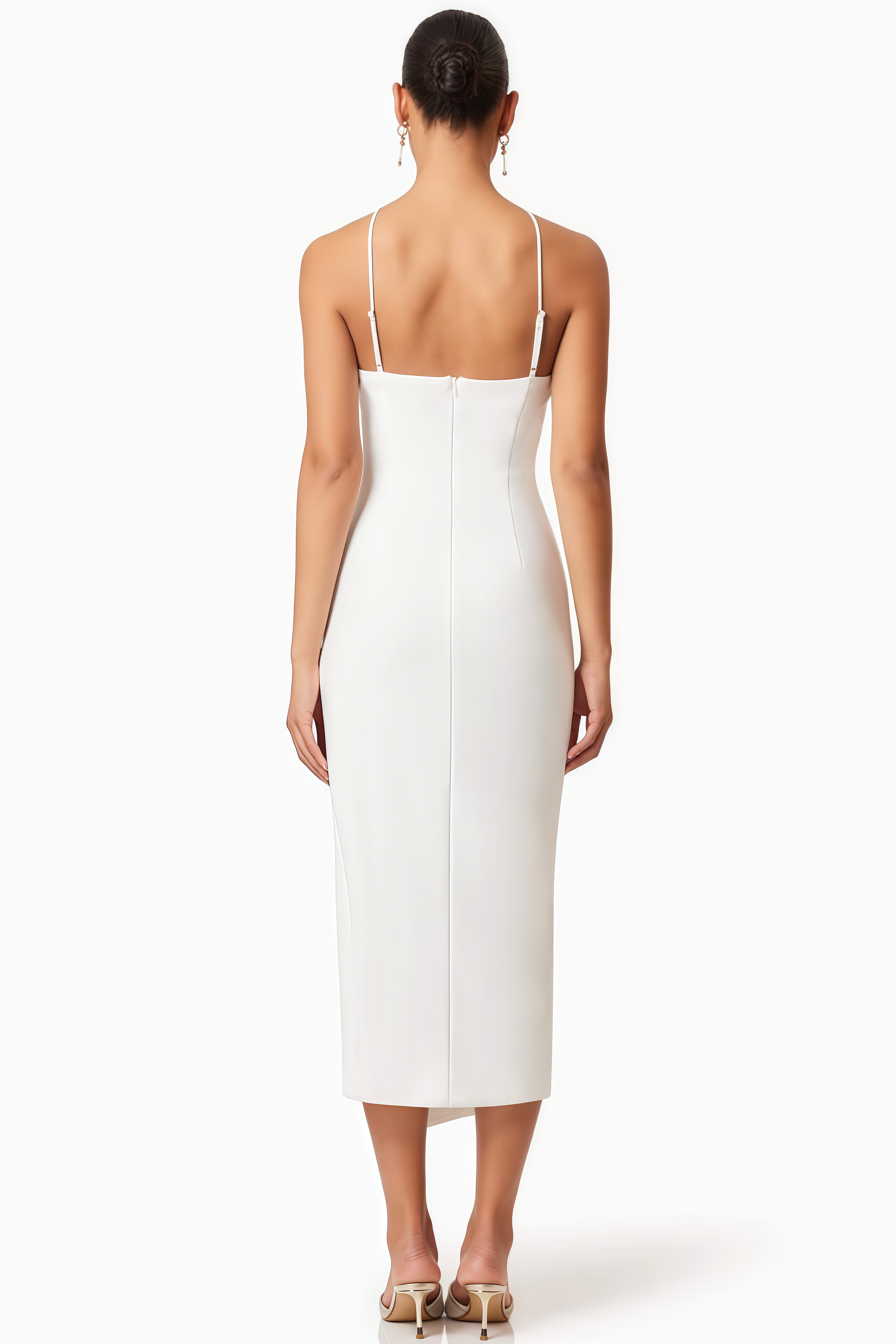 Kaelt White 3D Floral Midi Dress