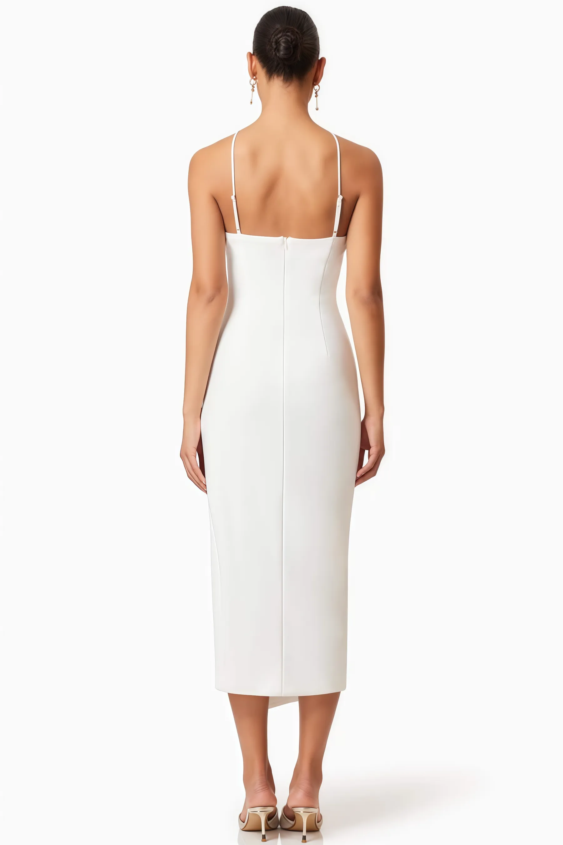 Kaelt White 3D Floral Midi Dress