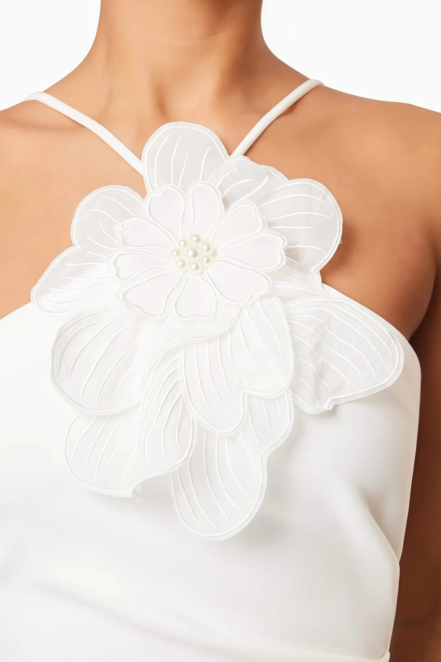 Kaelt White 3D Floral Midi Dress