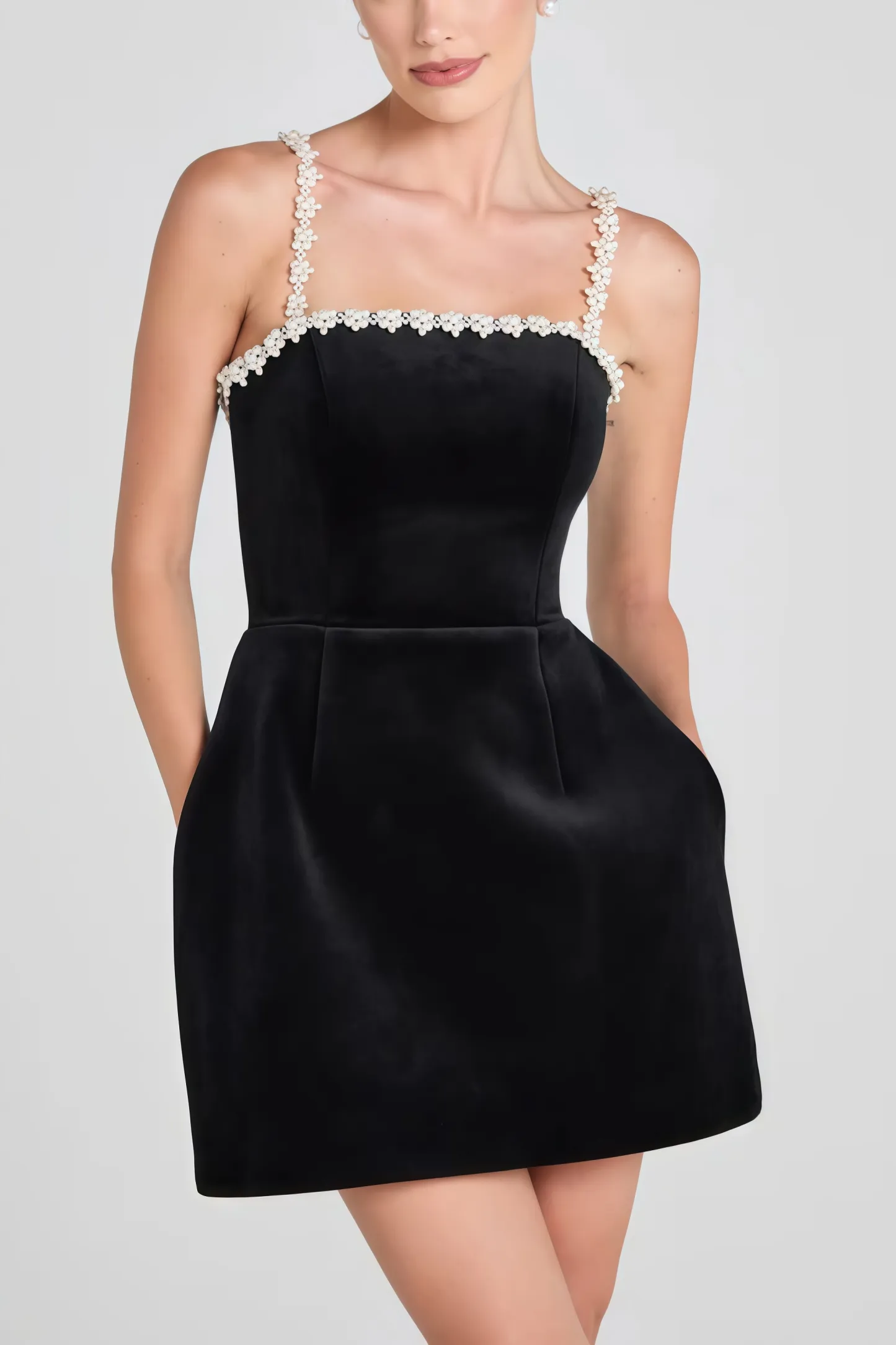 Gael Beaded Black Sleeveless Mini Dress