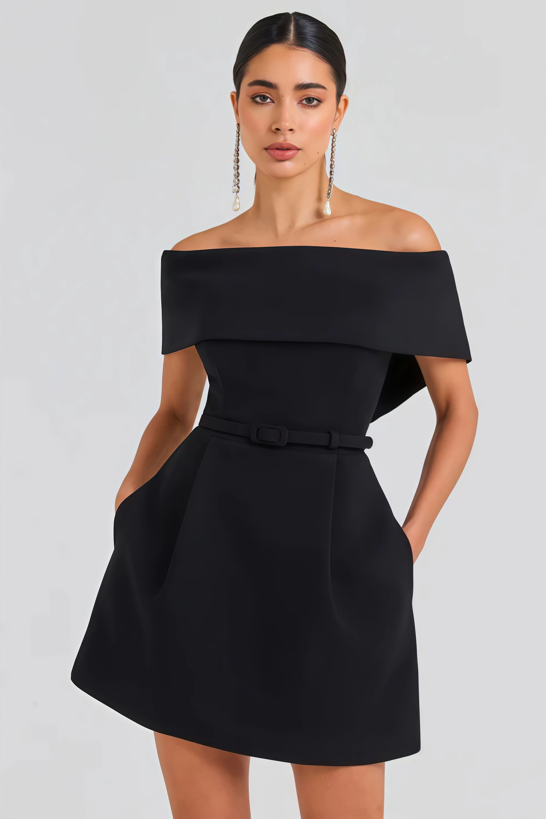 Hilia Black One Shoulder Mini Dress
