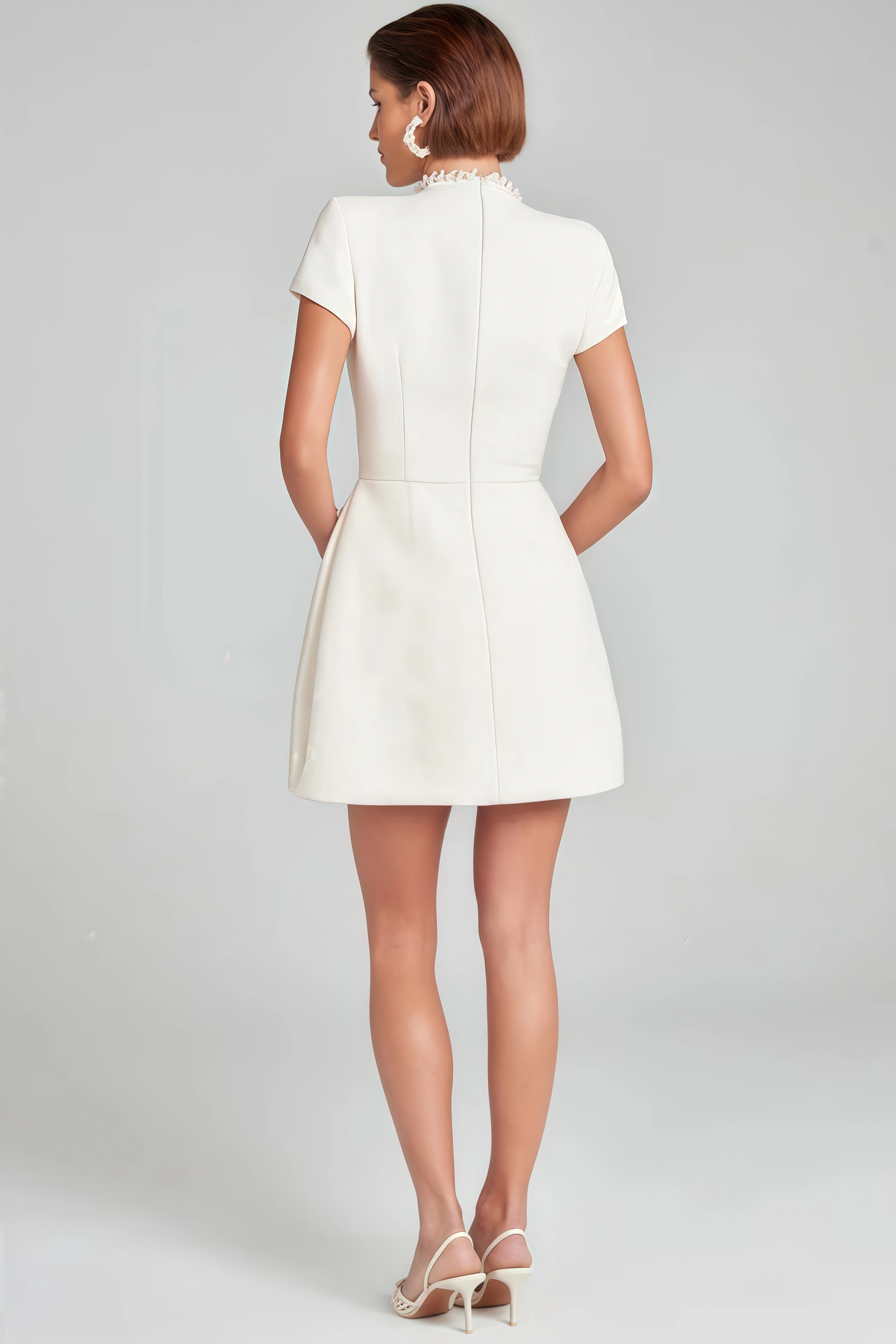 Adela White Beaded Chambray Mini Dress