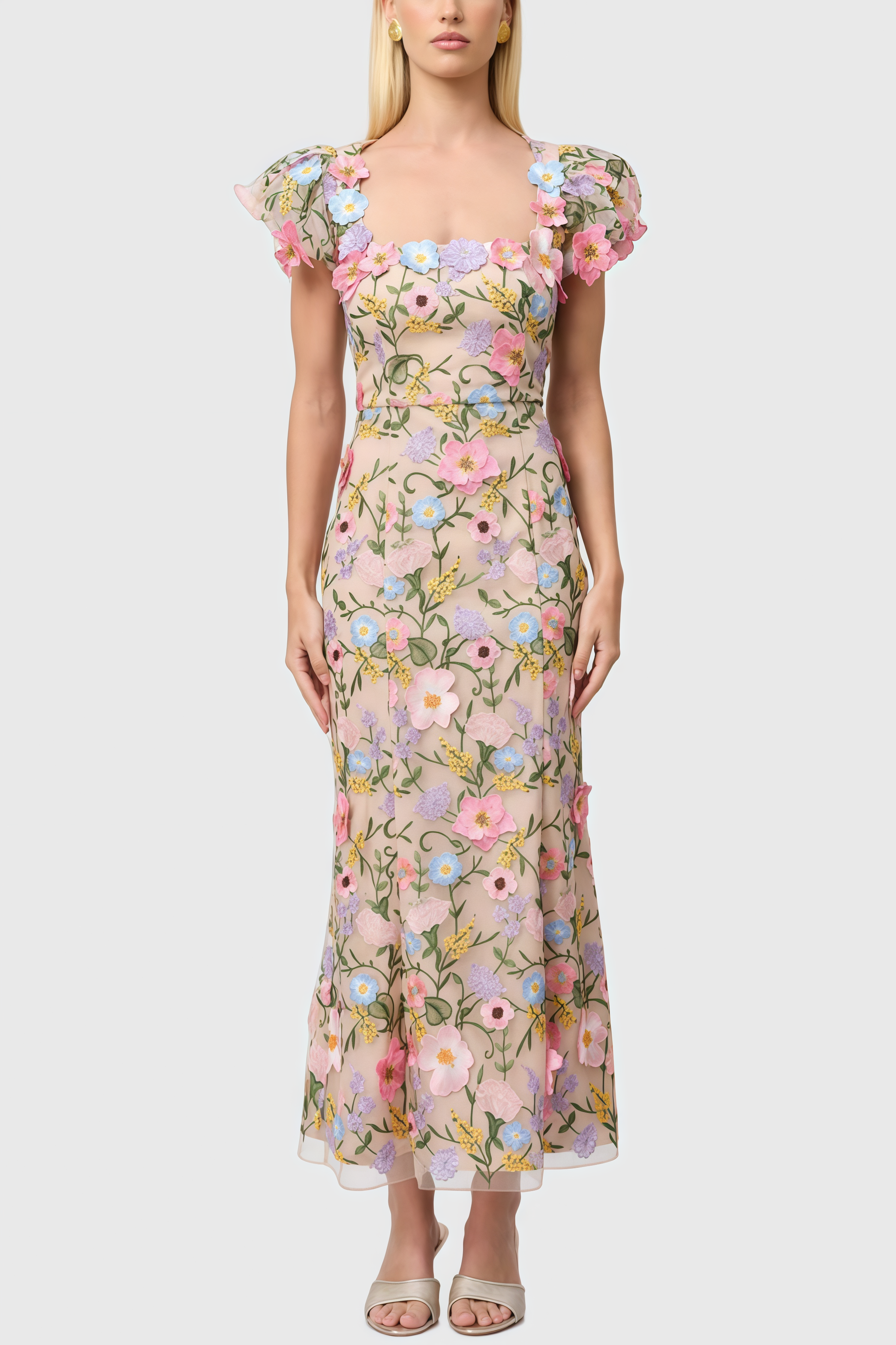 Noahsd Embroidered 3D Flower Maxi Dress