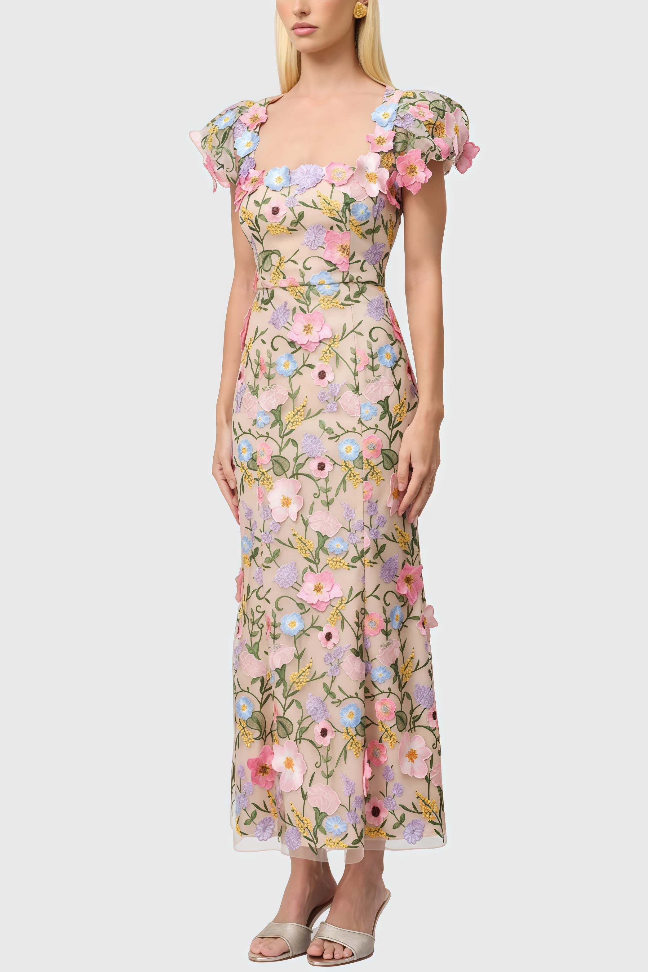 Noahsd Embroidered 3D Flower Maxi Dress
