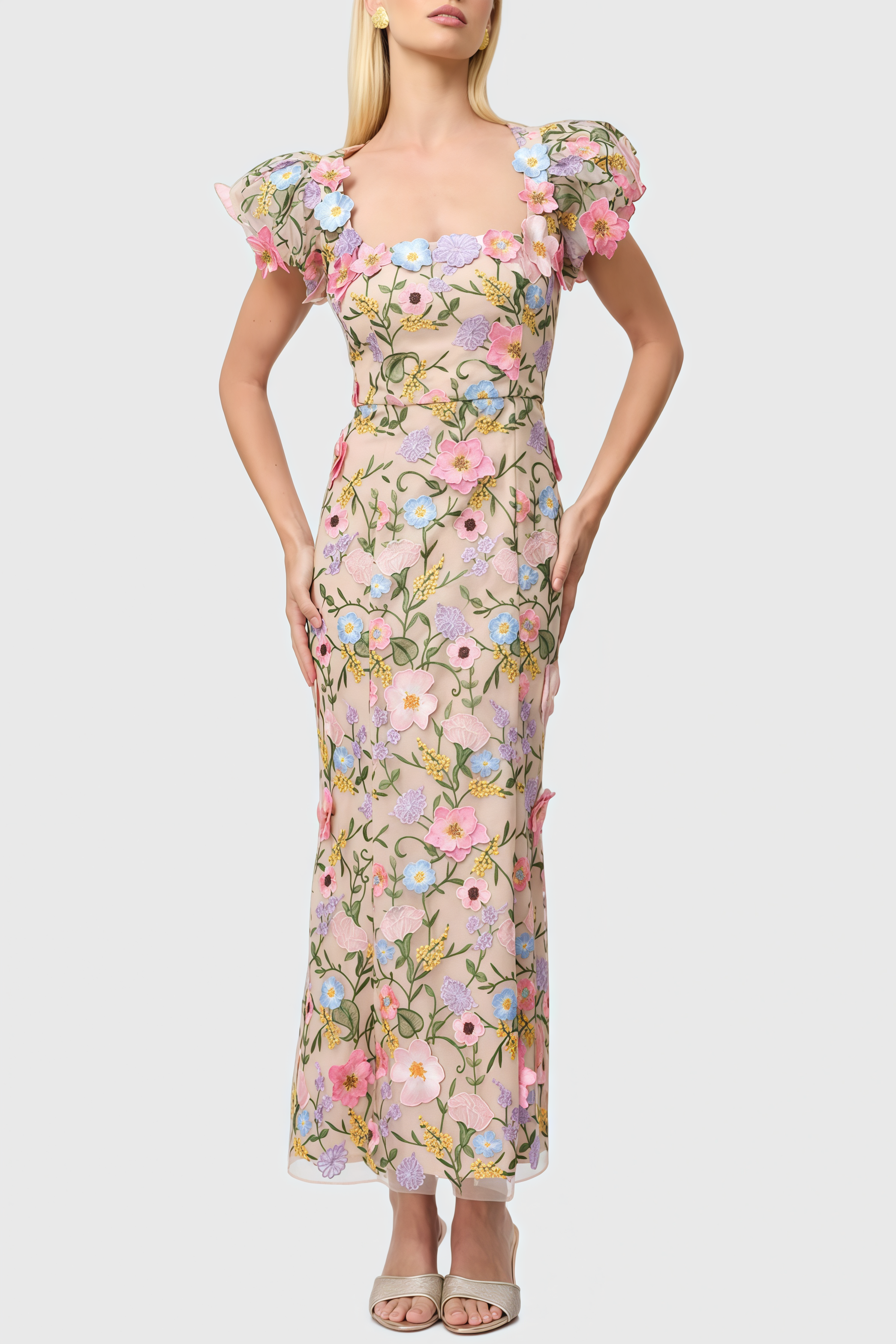 Noahsd Embroidered 3D Flower Maxi Dress