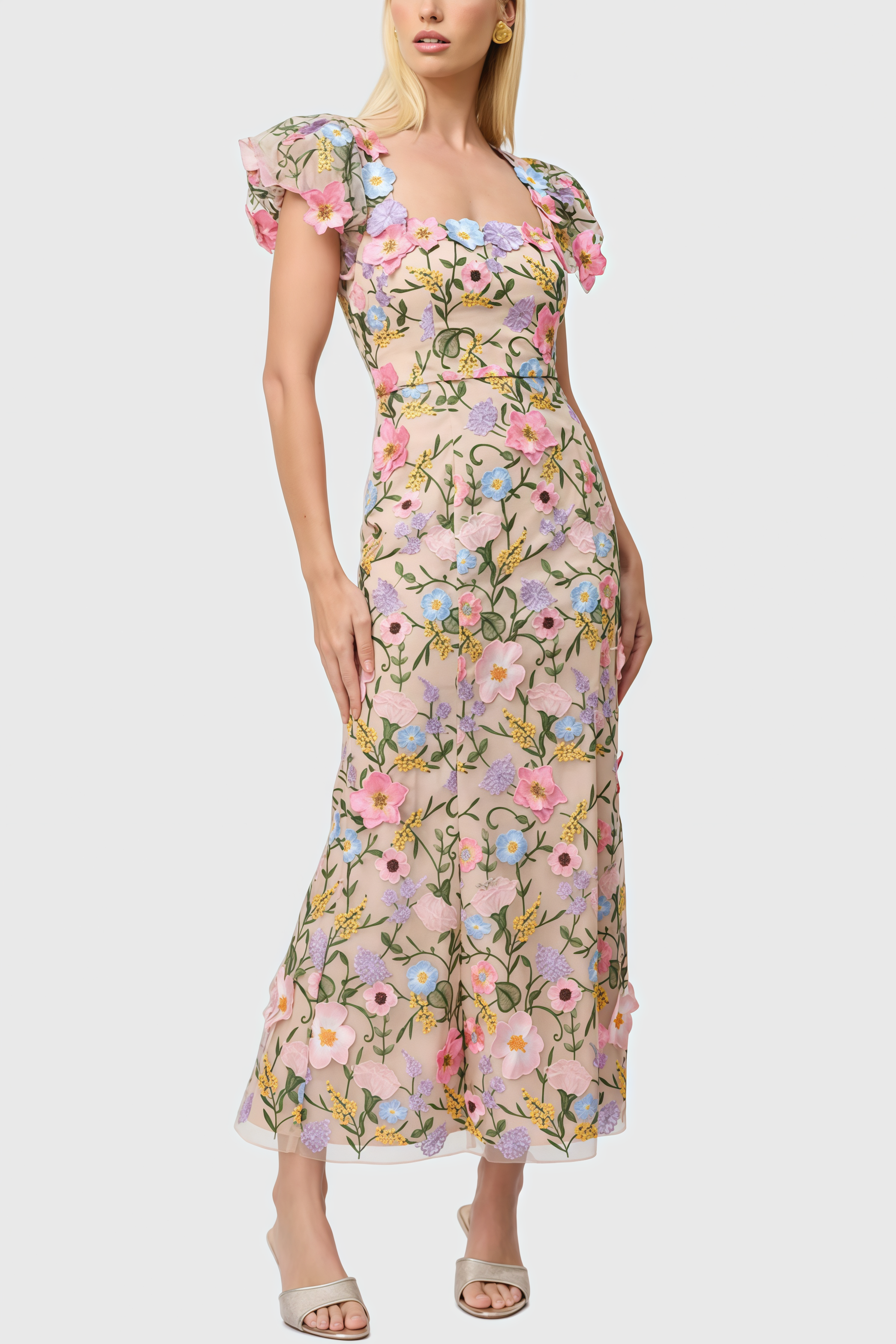 Noahsd Embroidered 3D Flower Maxi Dress