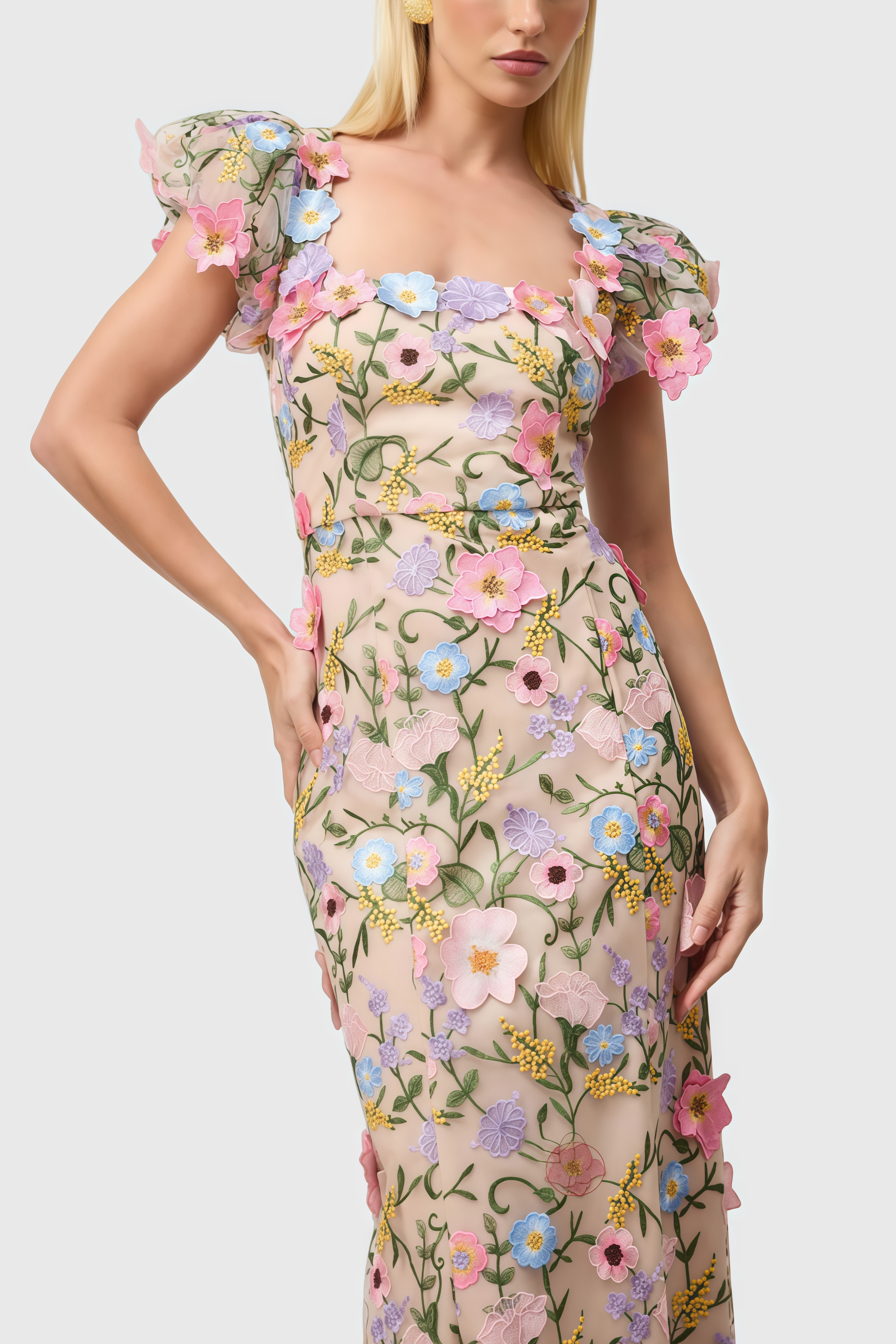 Noahsd Embroidered 3D Flower Maxi Dress