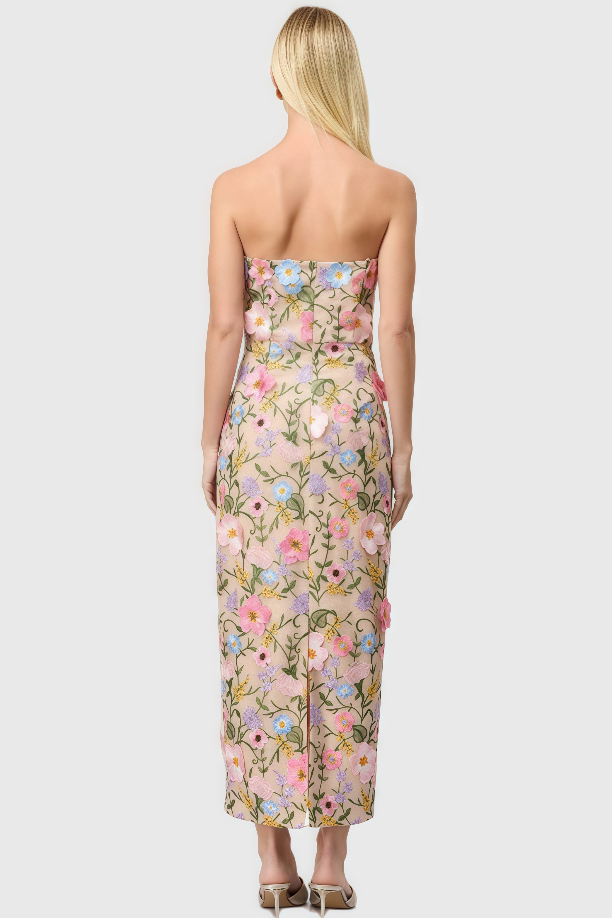 Eddek Strapless Floral Midi Dress