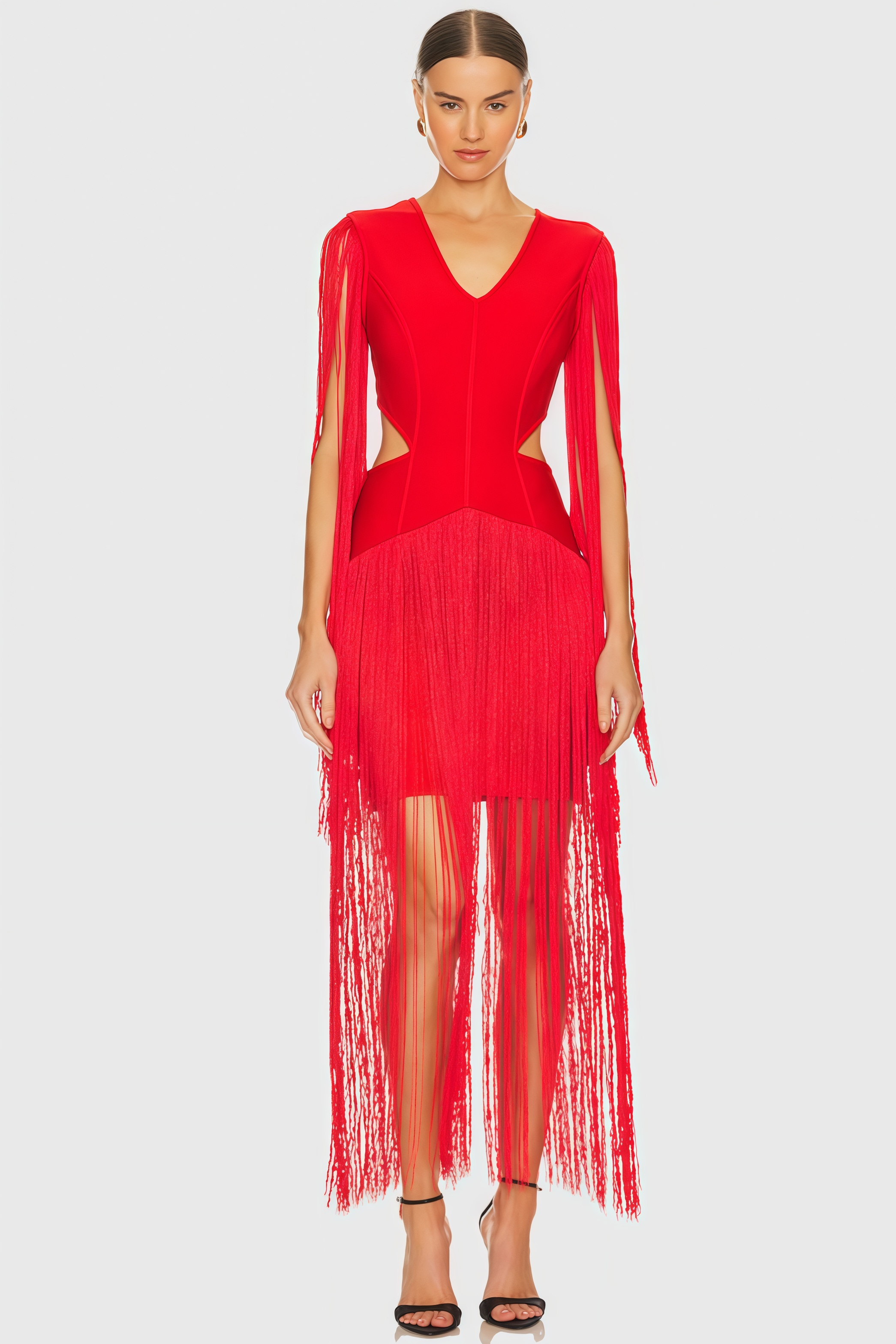 Misty Red Fringe Midi Dress