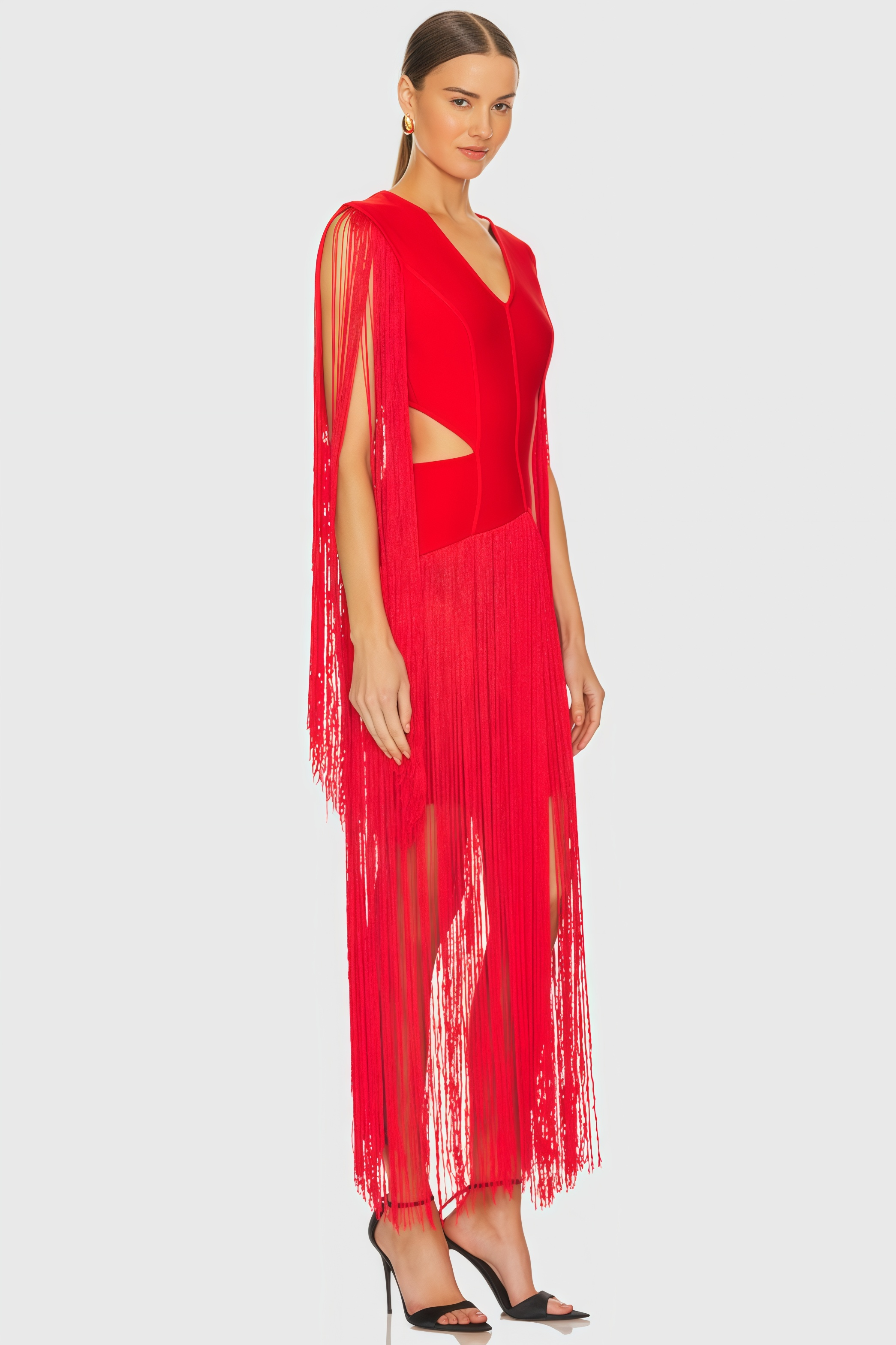 Misty Red Fringe Midi Dress