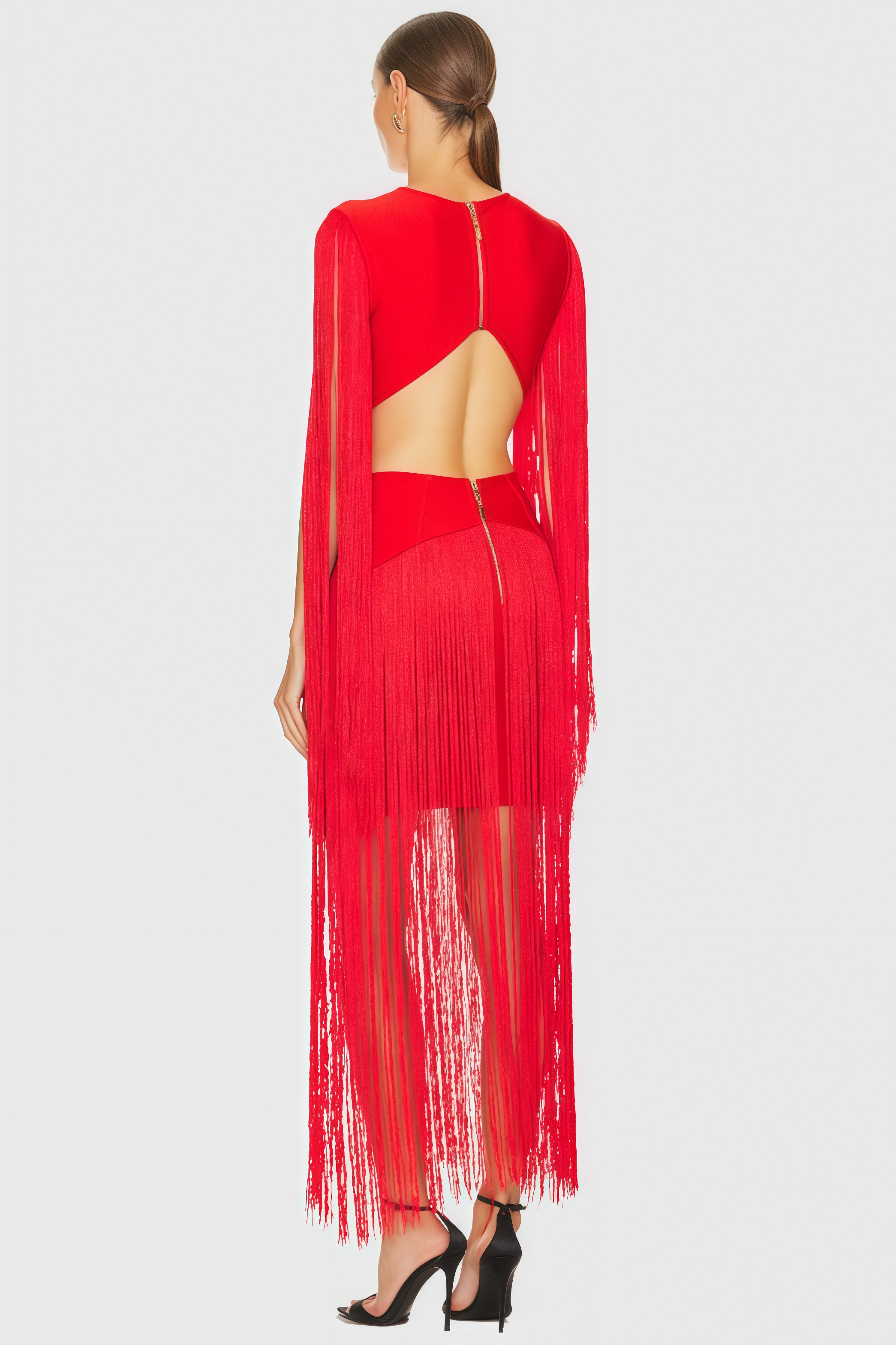 Misty Red Fringe Midi Dress