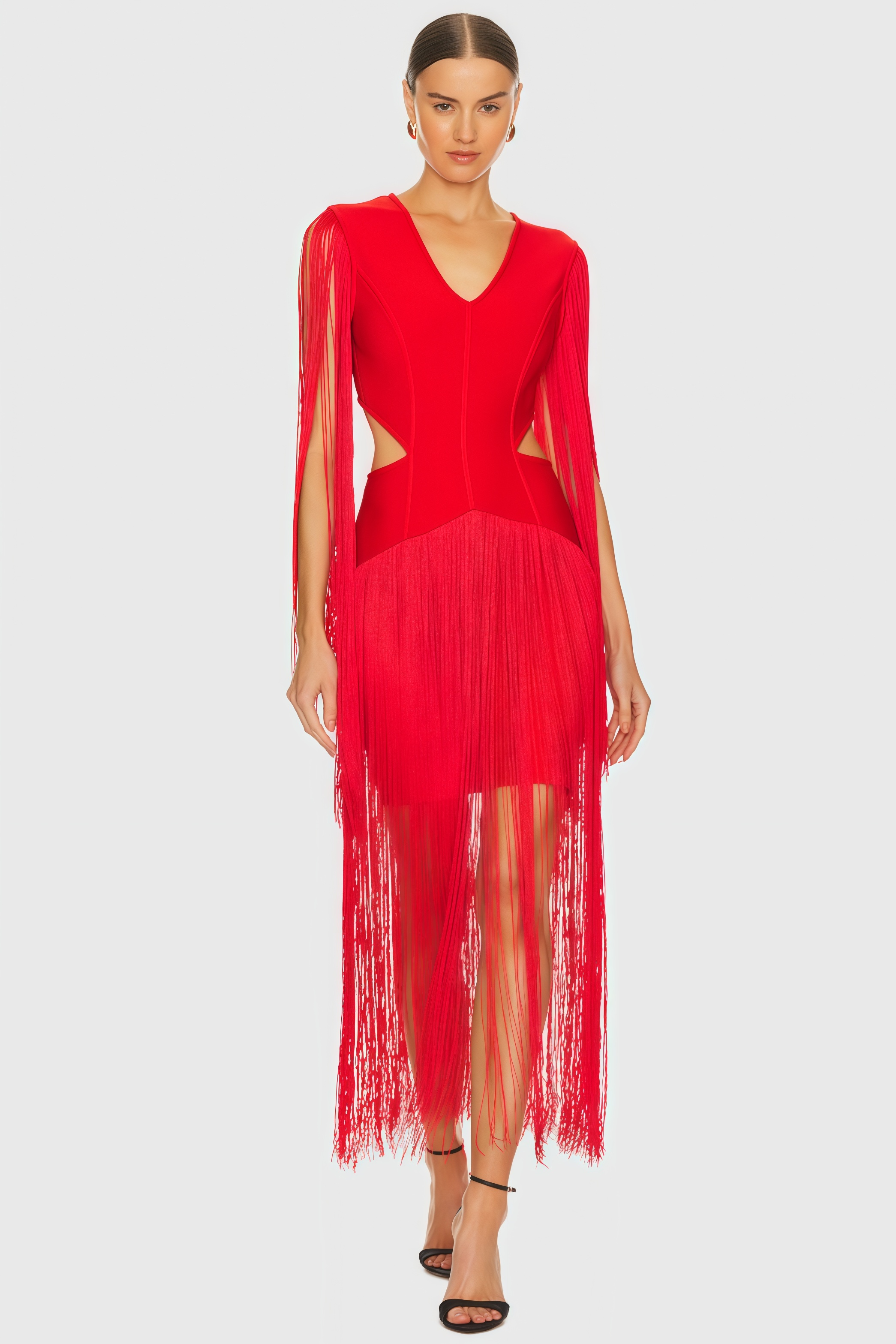 Misty Red Fringe Midi Dress