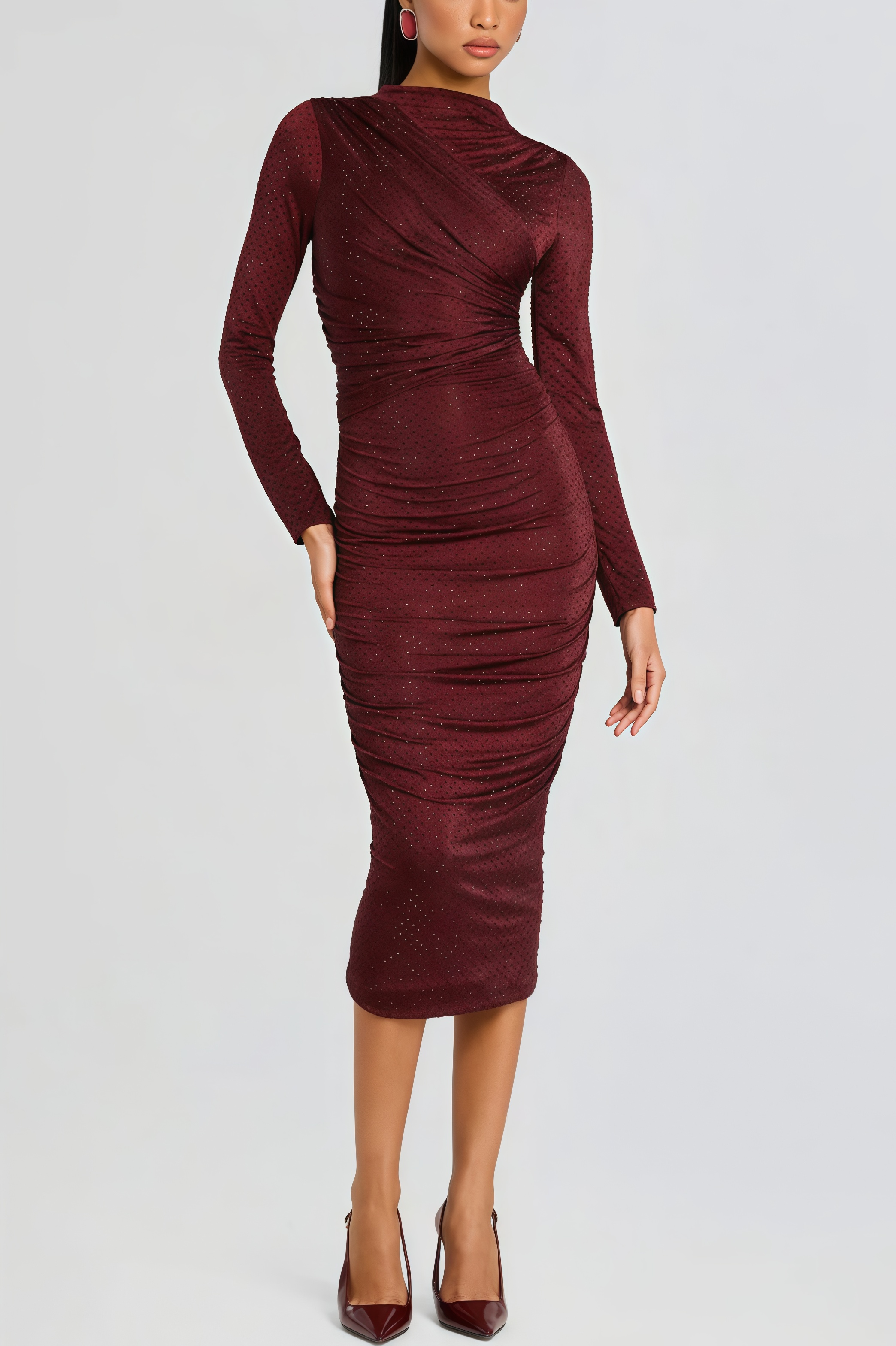 Lumnea Red Wrap Rhinestone Midi Dress