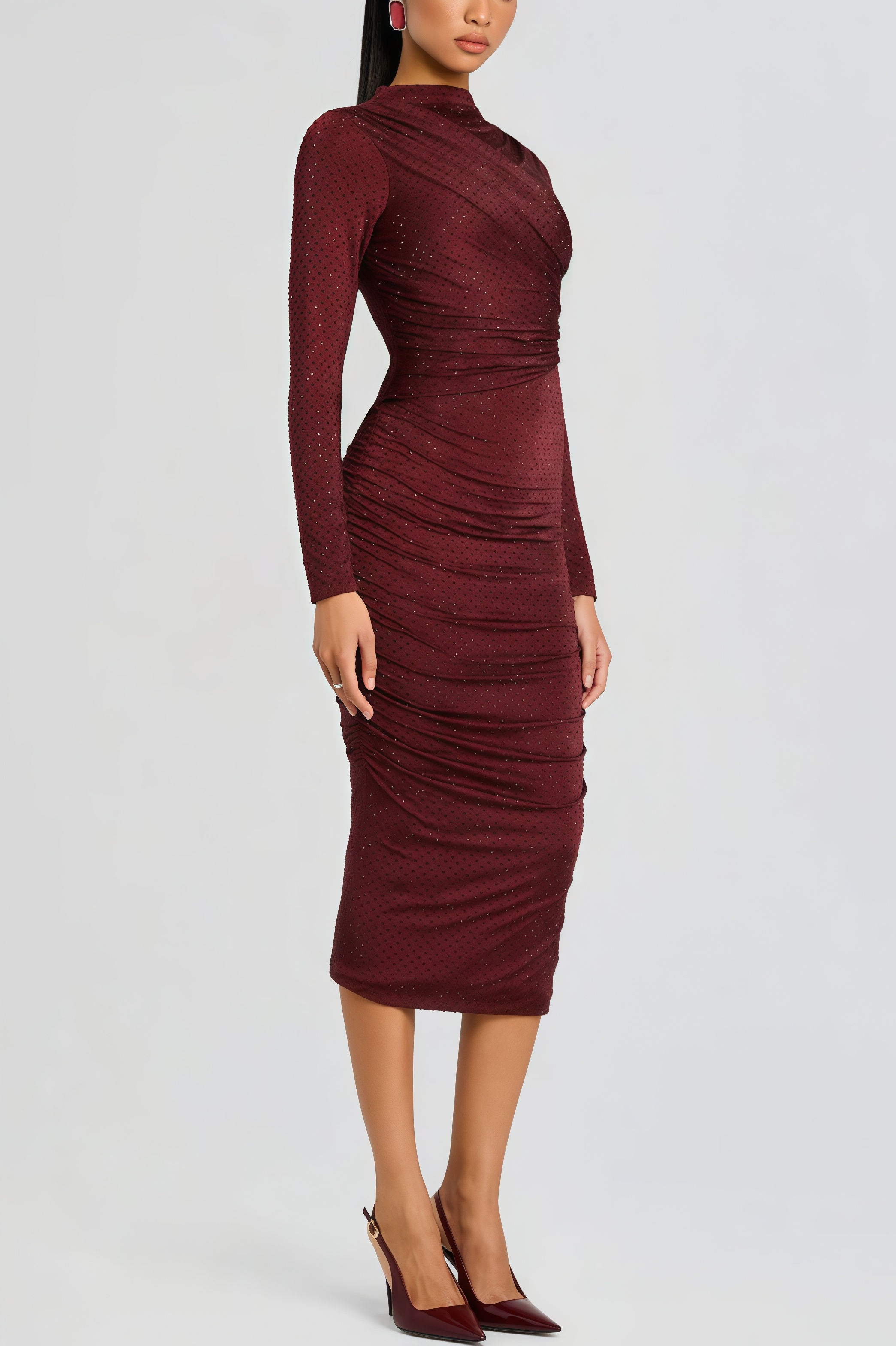 Lumnea Red Wrap Rhinestone Midi Dress