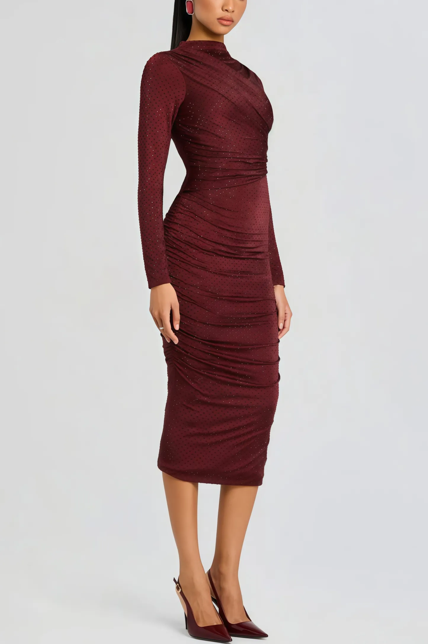 Lumnea Red Wrap Rhinestone Midi Dress