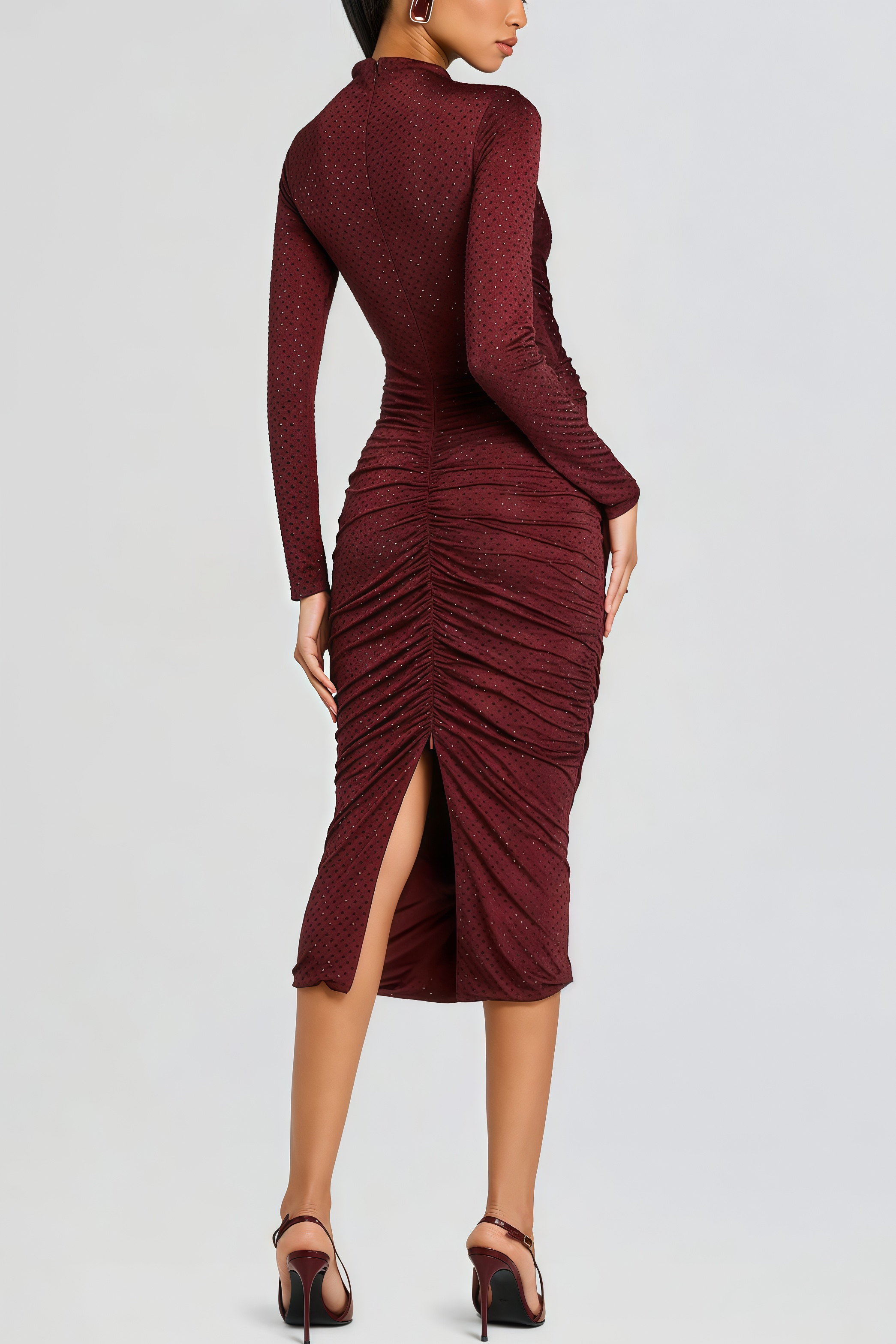 Lumnea Red Wrap Rhinestone Midi Dress