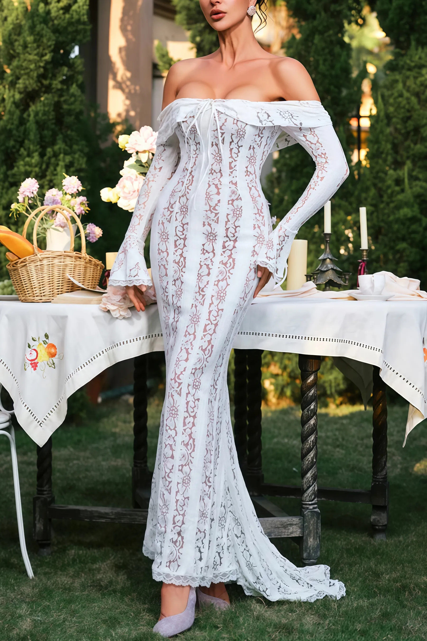 Sean Lace Trailing Maxi Dress