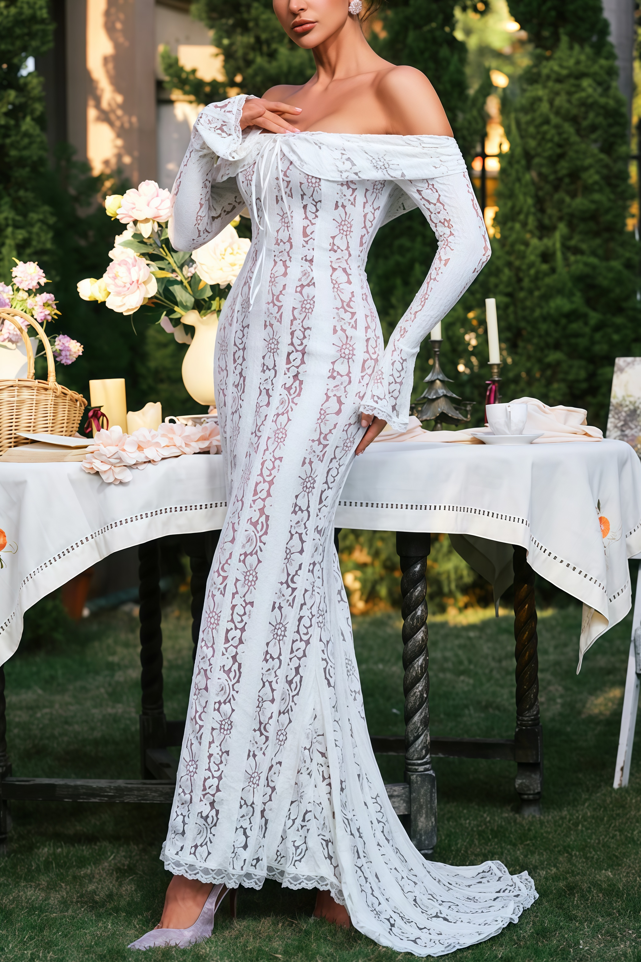 Sean Lace Trailing Maxi Dress