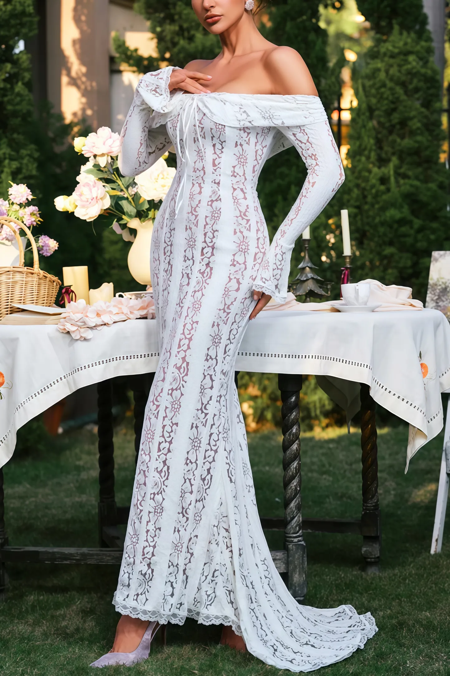 Sean Lace Trailing Maxi Dress