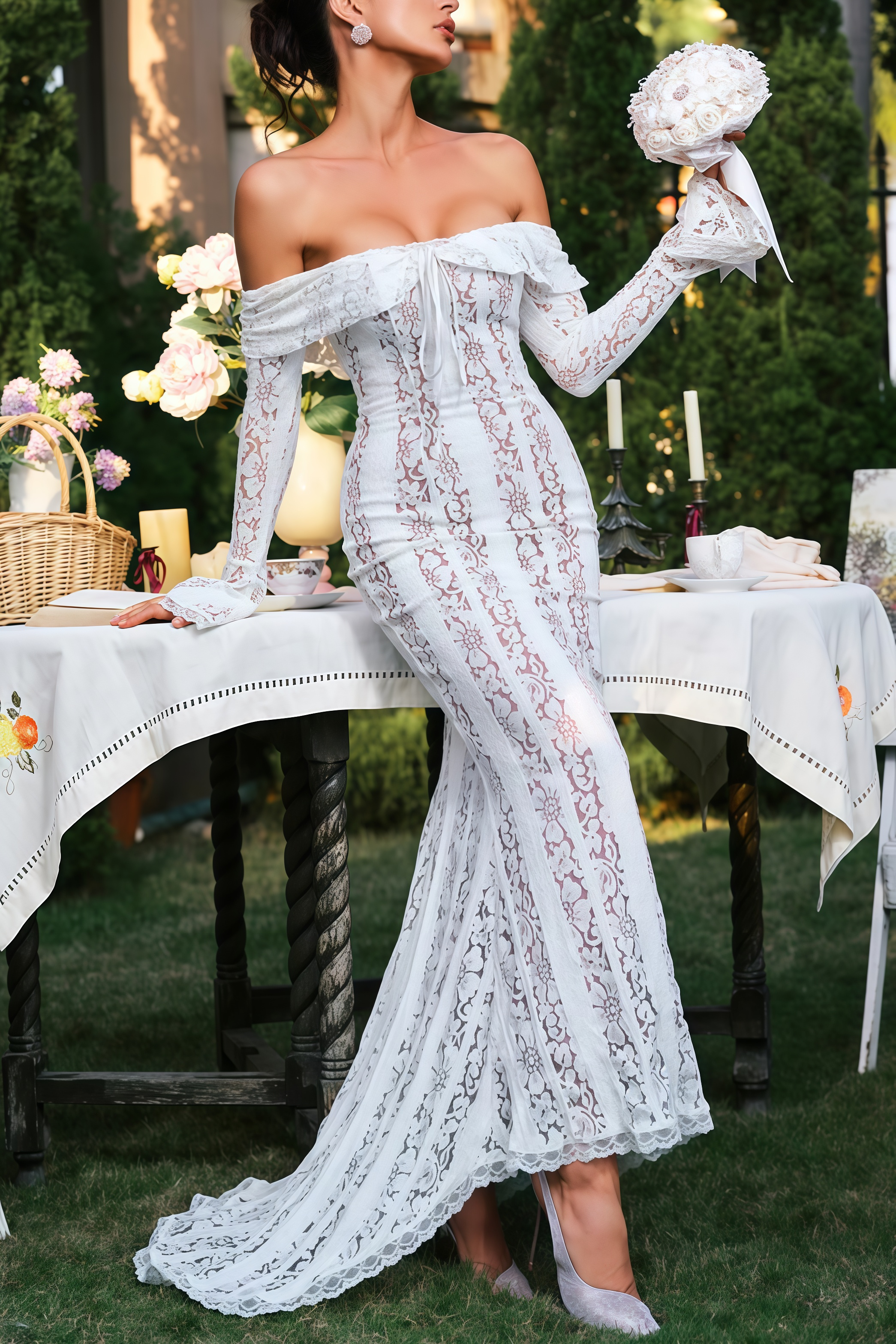 Sean Lace Trailing Maxi Dress
