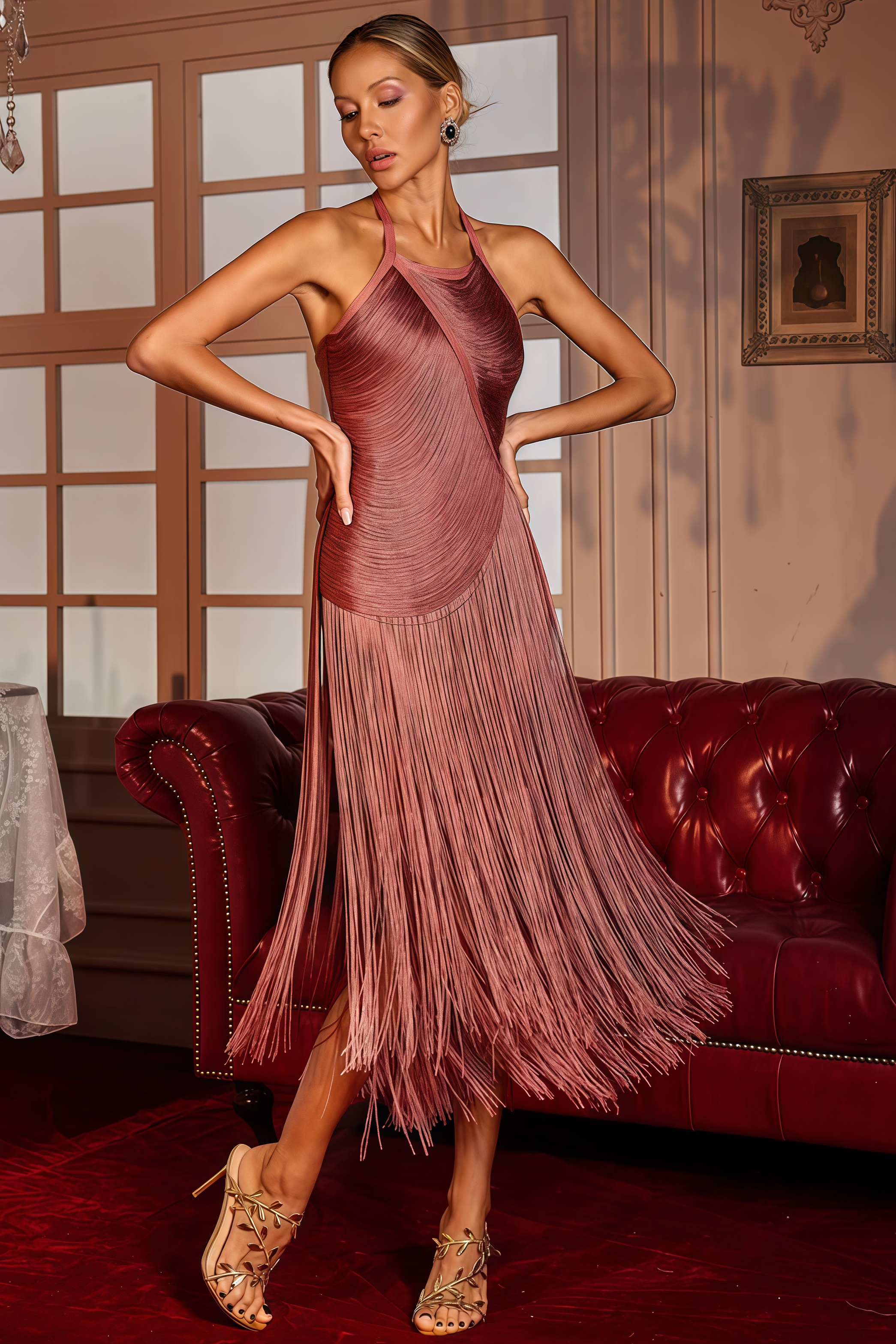 Quelr Halterneck Fringe Midi Dress