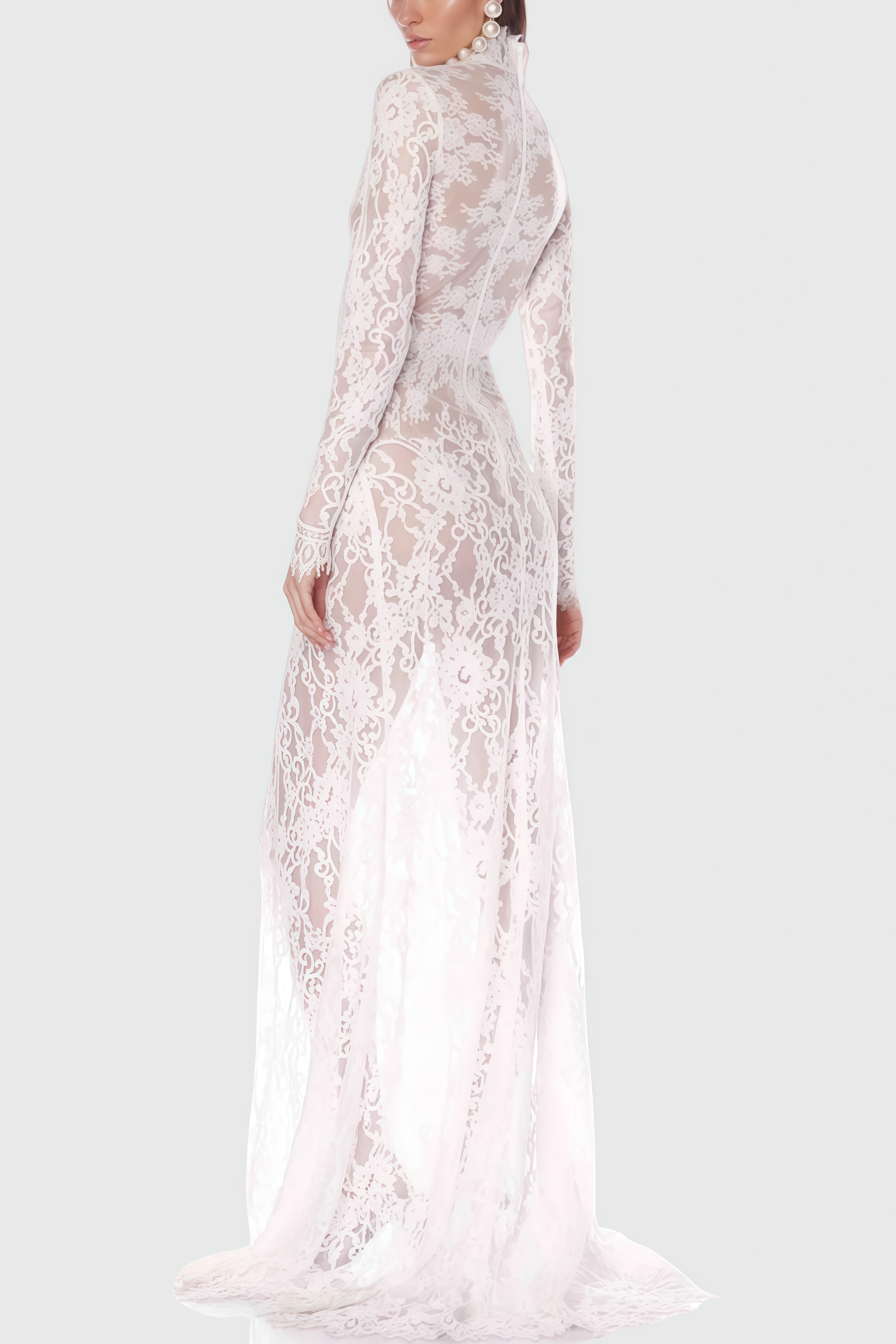Solatk White Lace Slit Maxi Dress