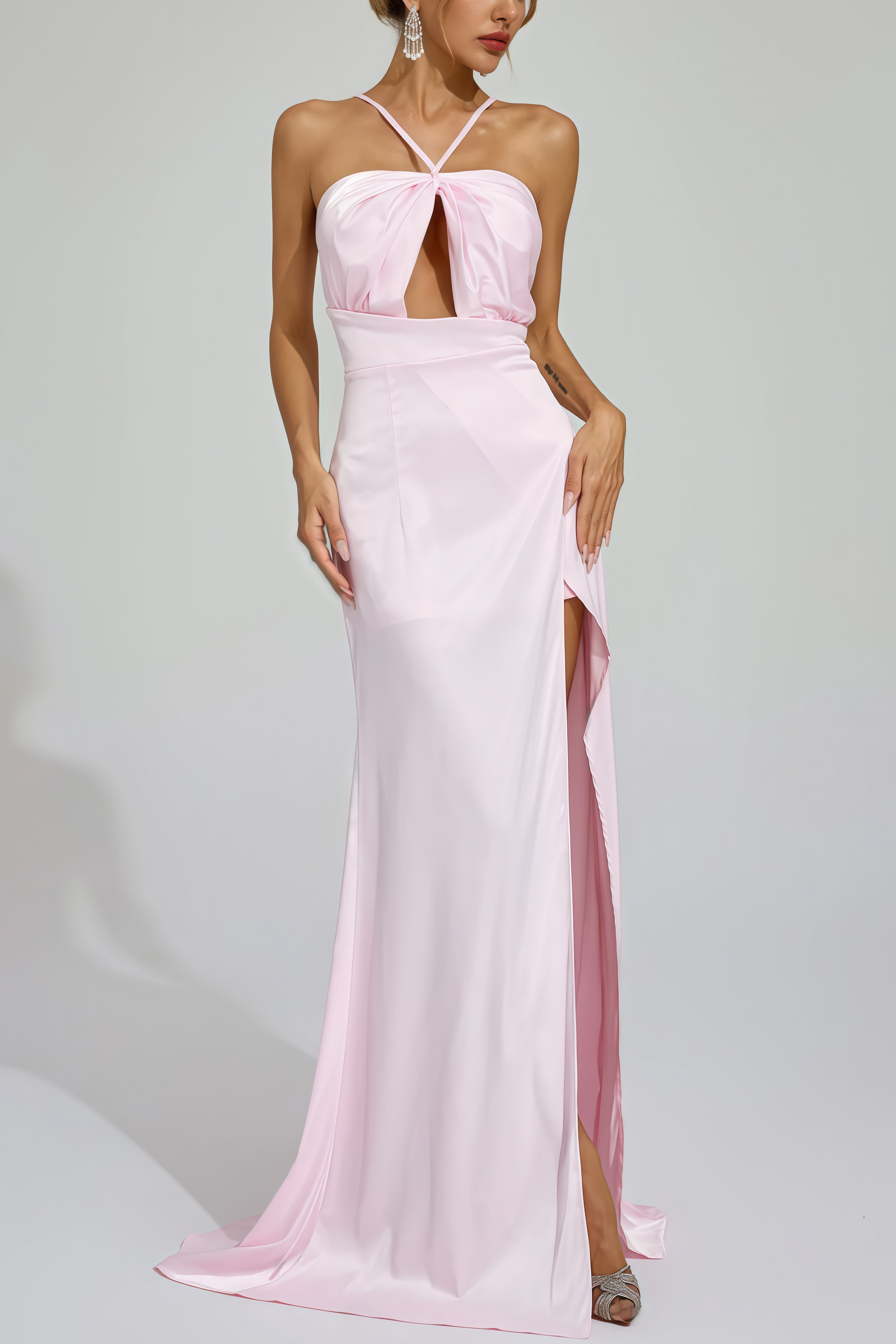Baile Pink Slit Halter Maxi Dress