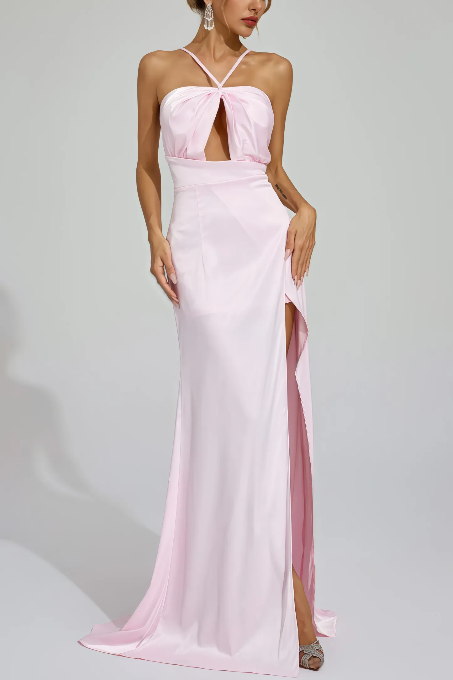 Baile Pink Slit Halter Maxi Dress