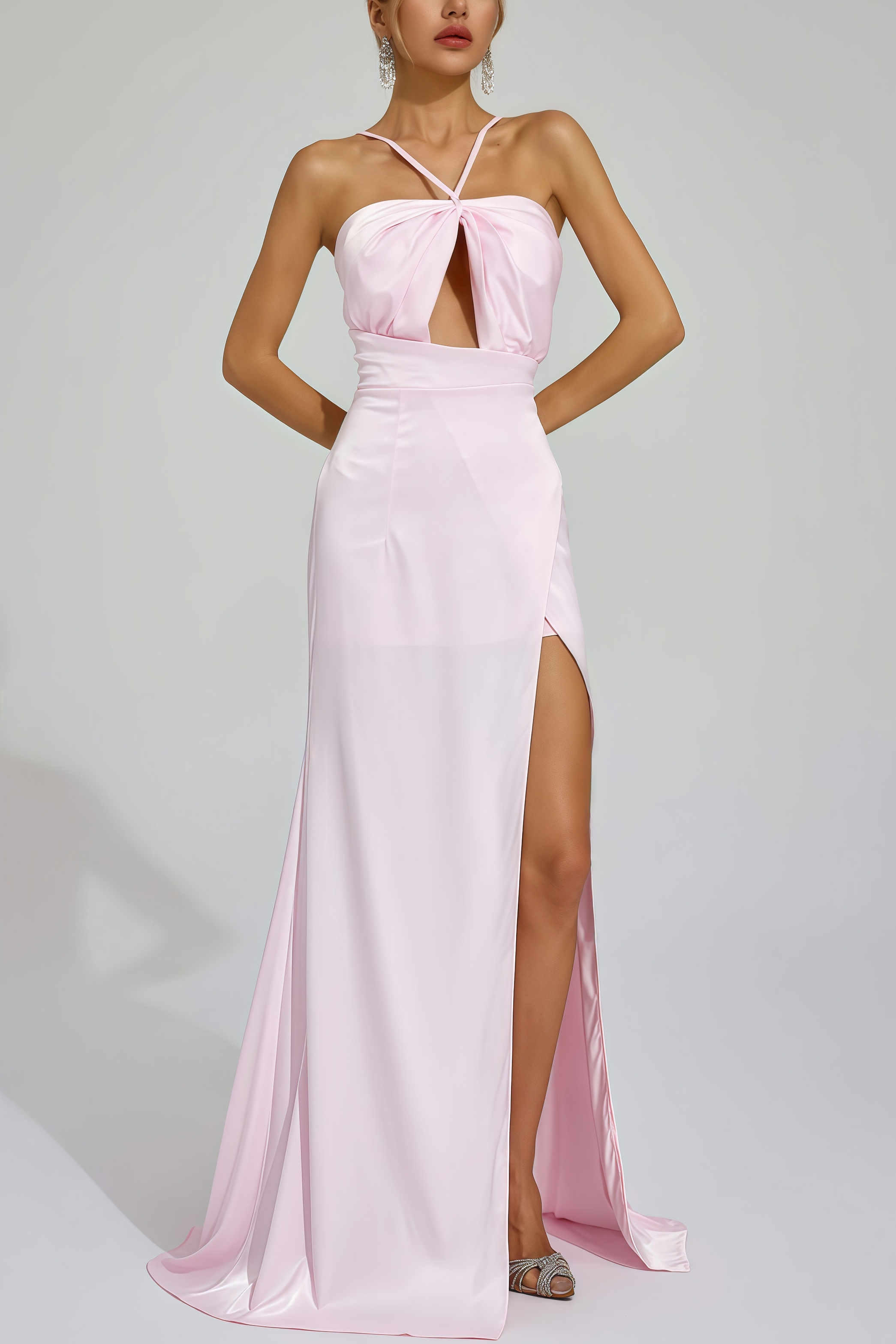 Baile Pink Slit Halter Maxi Dress