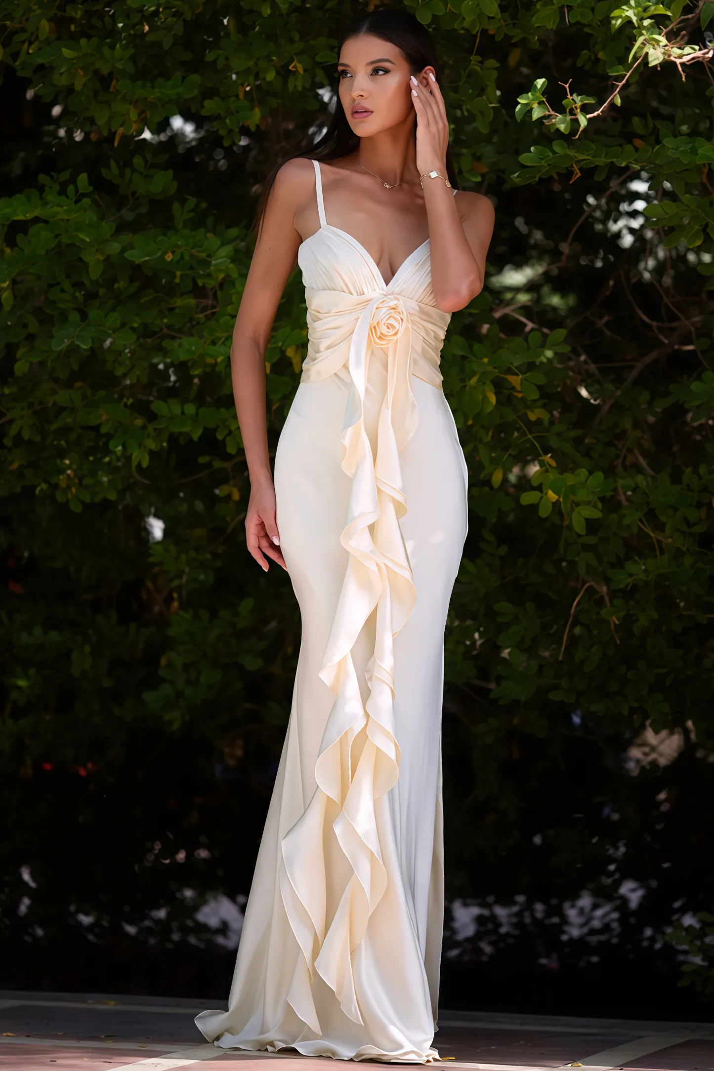Paige 3D Floral Halter Maxi Dress